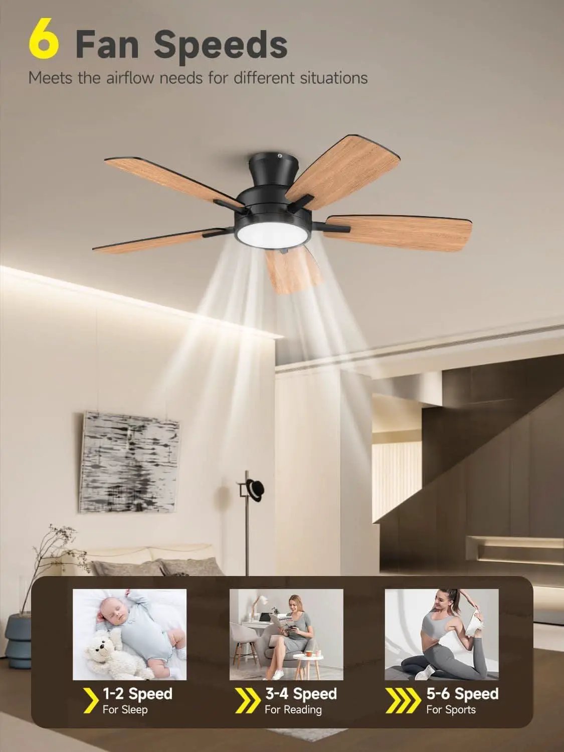 46 Inch Black Ceiling Fan With Remote Dimmable Light 3CCT from PriceLows™