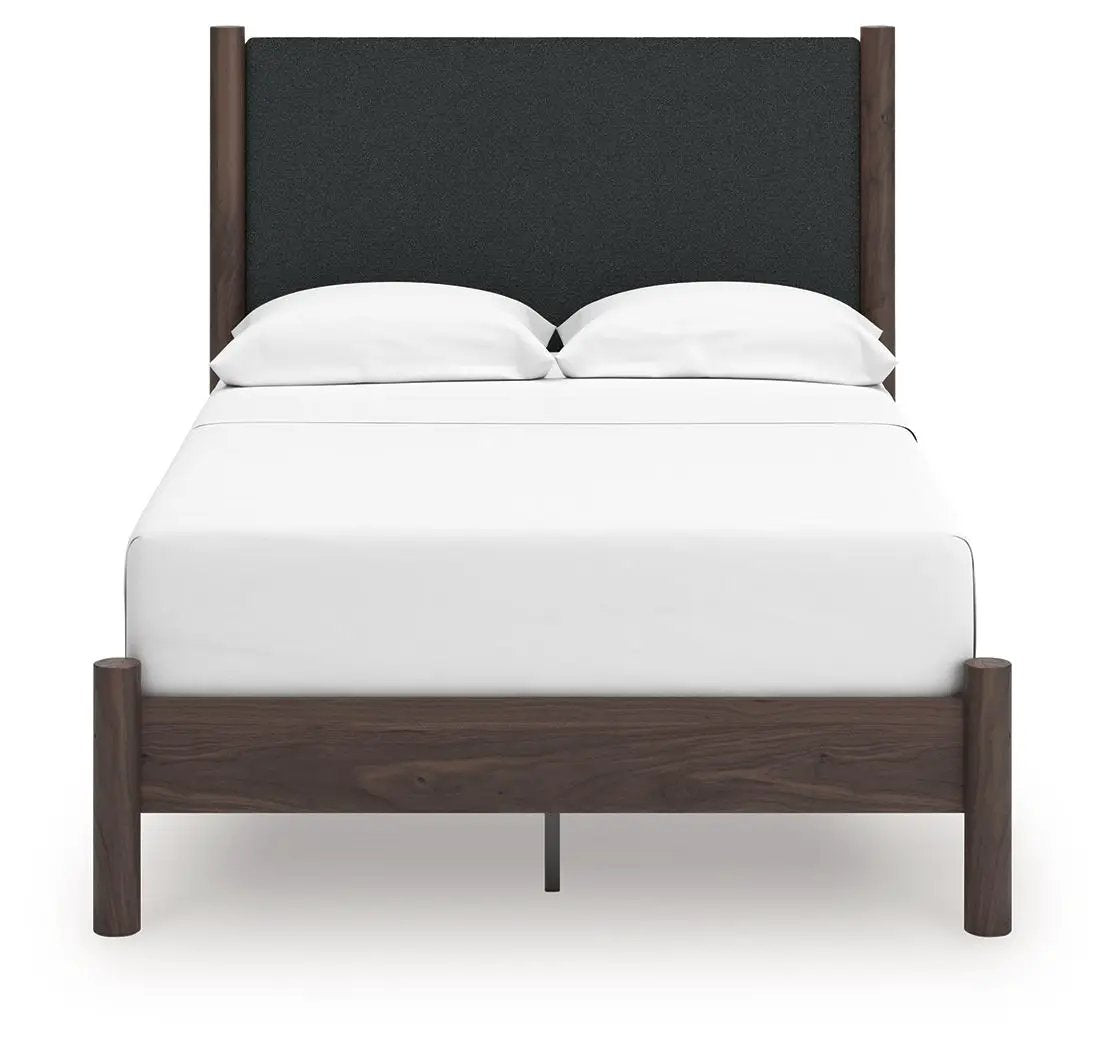 Pamytta Upholstered Panel Platform Bed | Retro Boho Style | Textured Headboard | 80 Inch Width