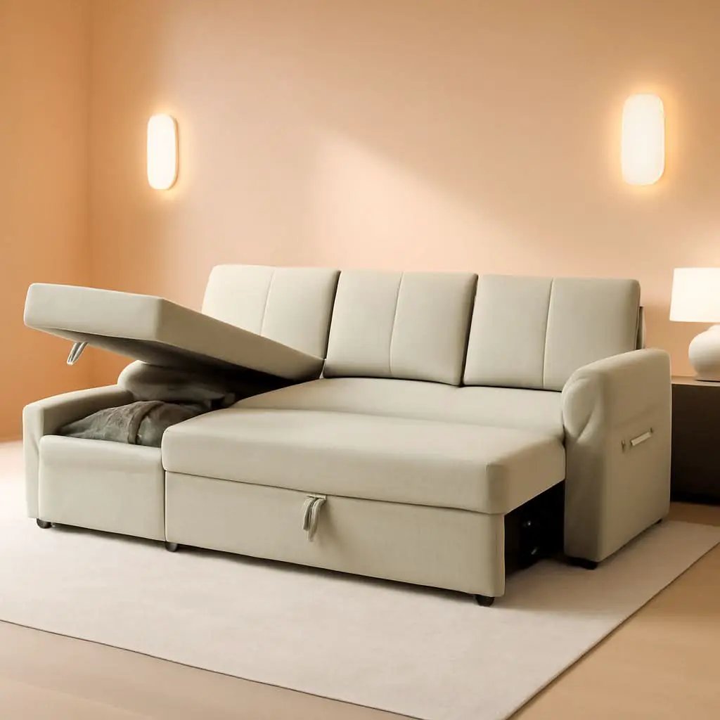 Linen Beige Multifunctional Sleeper Sofa With Storage from PriceLows™