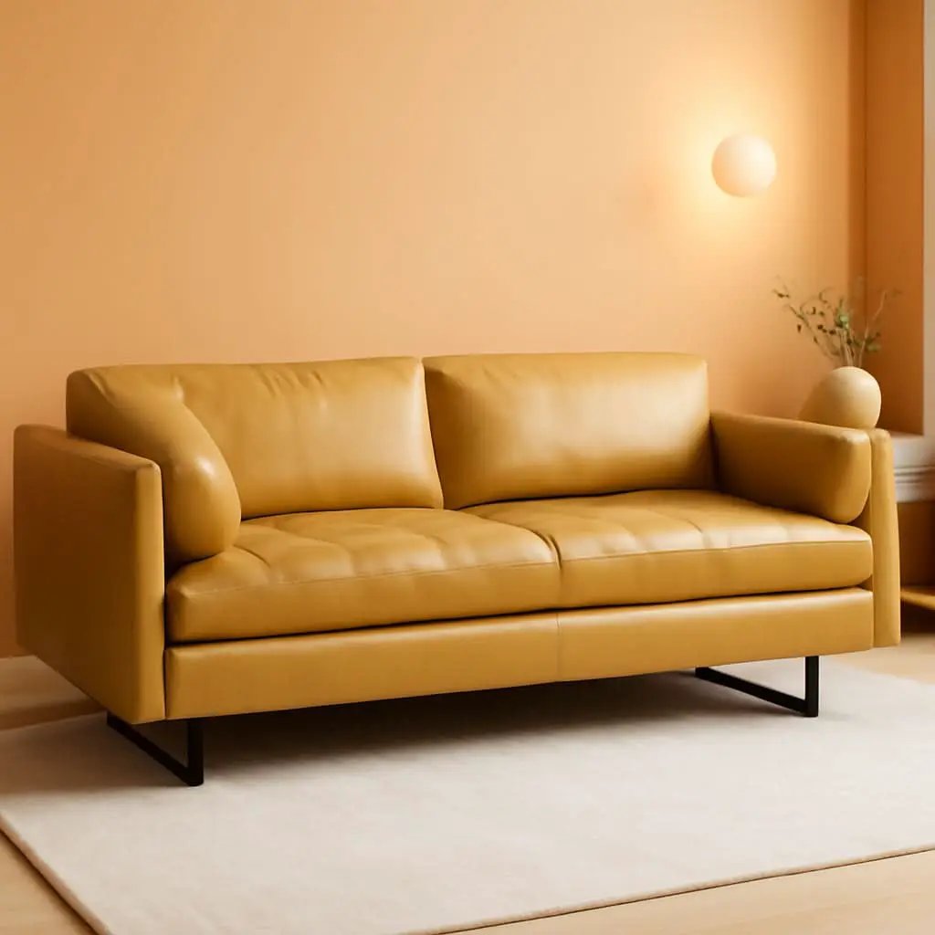 Radia Sofa With Pillow Yellow Turmeric Top Grain Leather from PriceLows™