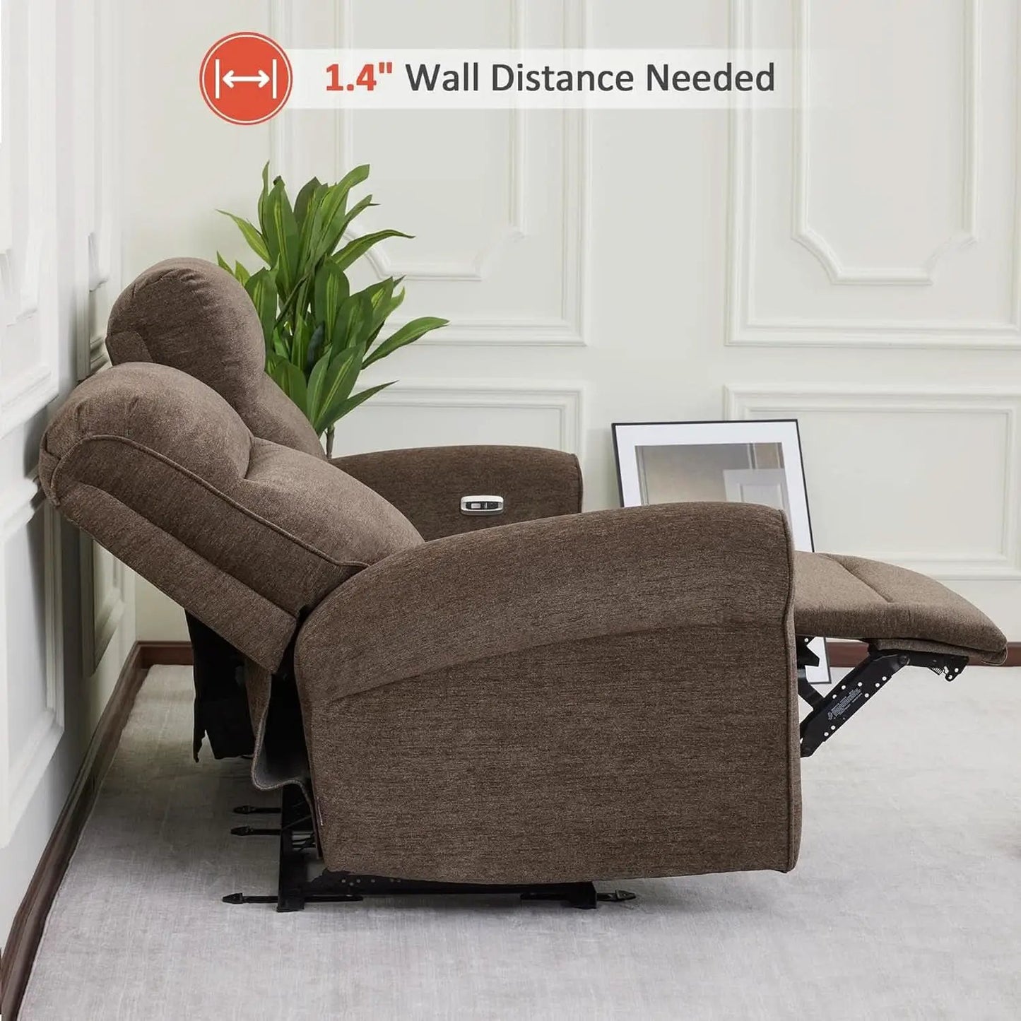 Fabric 64.6 Inch Dark Brown Wall Hugger Power Recliner Loveseat from PriceLows™