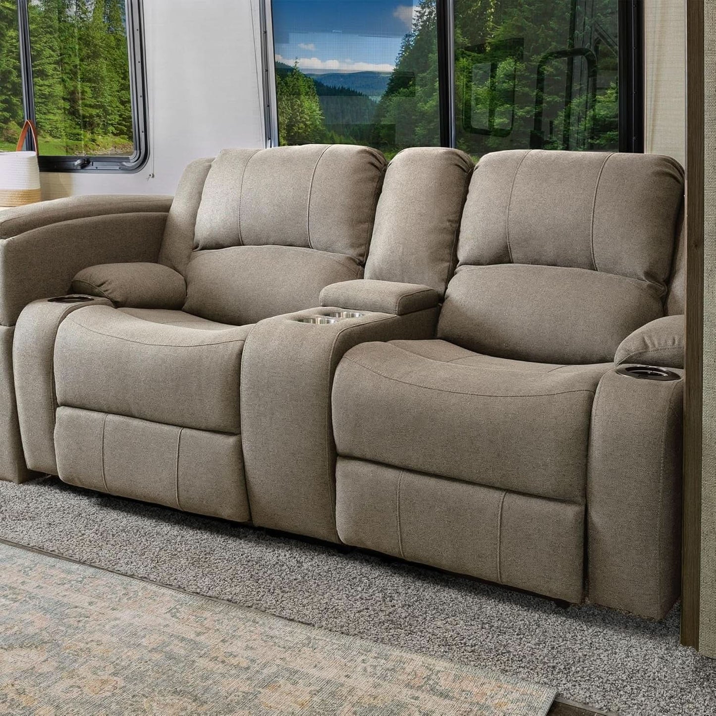 Powered Double RV Wall Hugger Recliner Sofa 67 Inch Oatmeal from PriceLows™