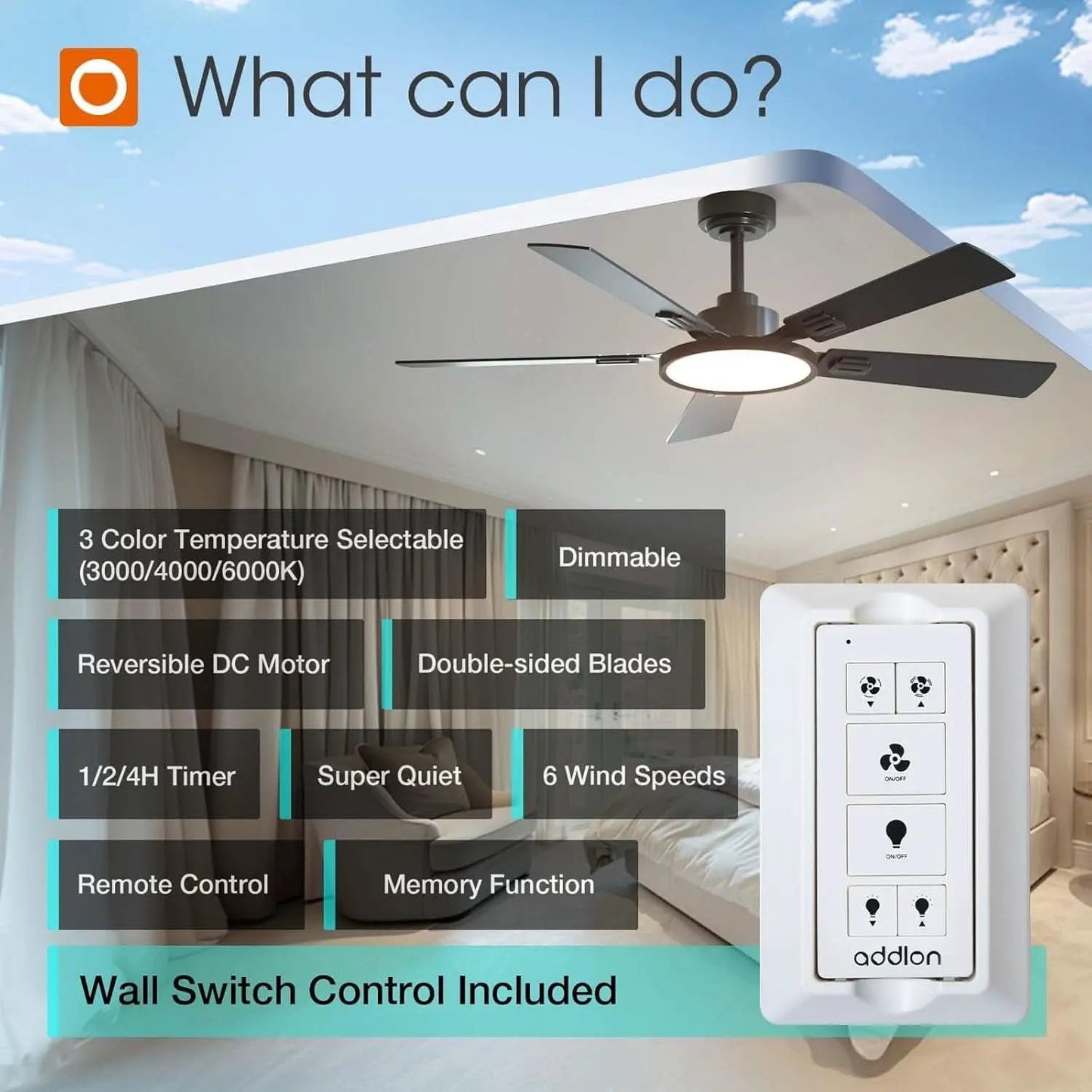 52 Inch Black Ceiling Fan With Remote Integrated Light from PriceLows™