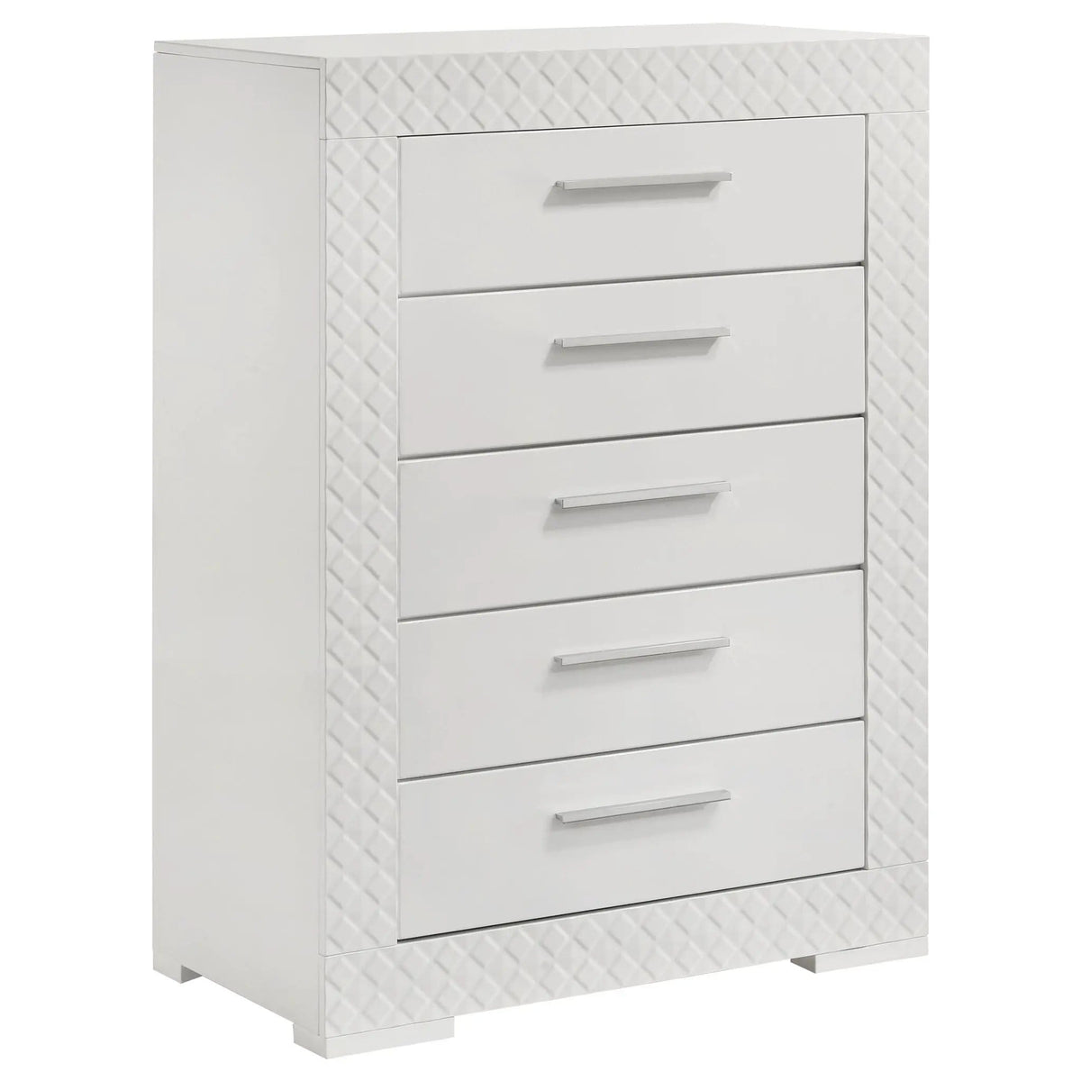 Ives 5-drawer Bedroom Chest of Drawers White High Gloss | 35.5 x 18 x 48.5 in | 5-Drawer | Bedroom