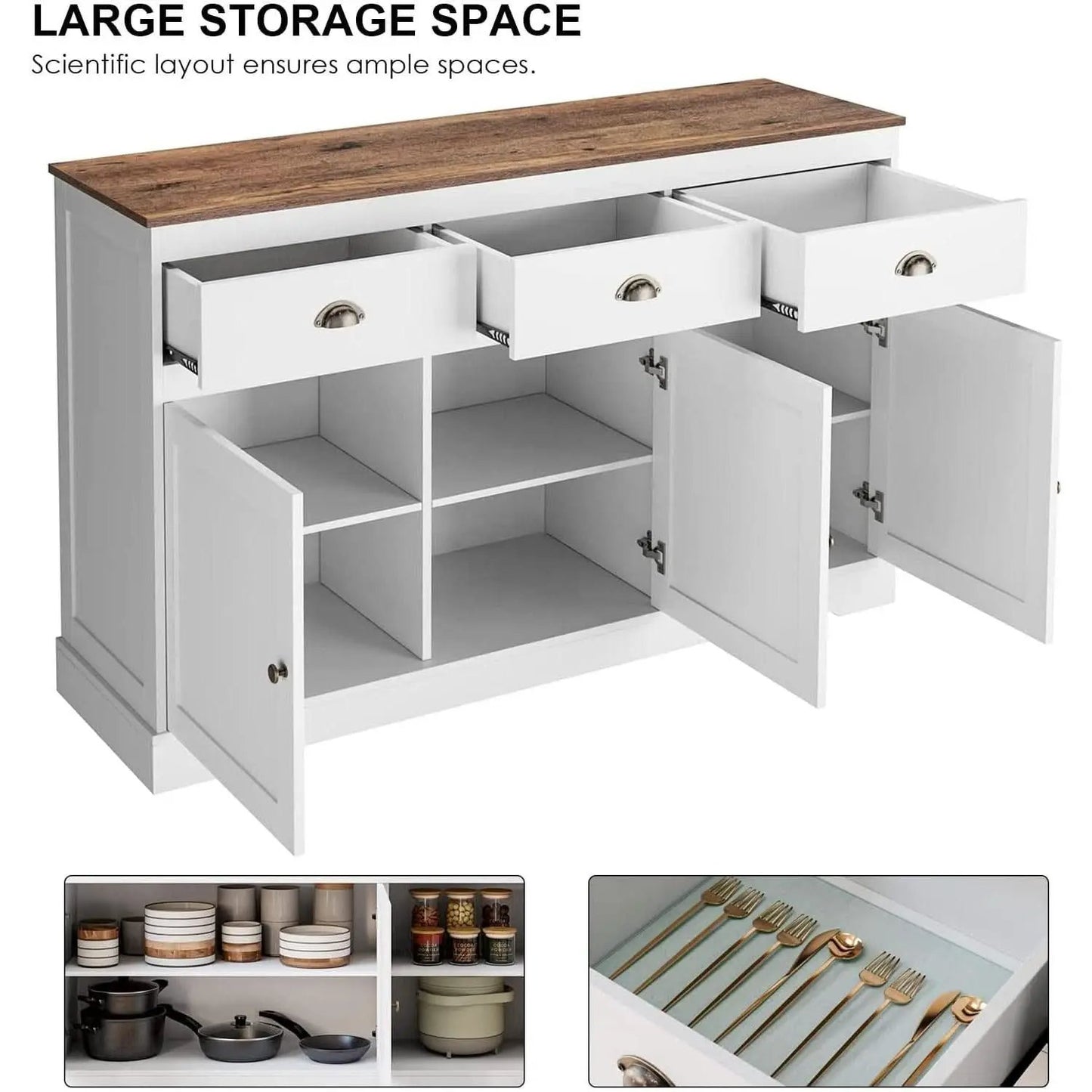 Farmhouse Buffet Cabinet With Adjustable Shelves 53 Inch Length from PriceLows™