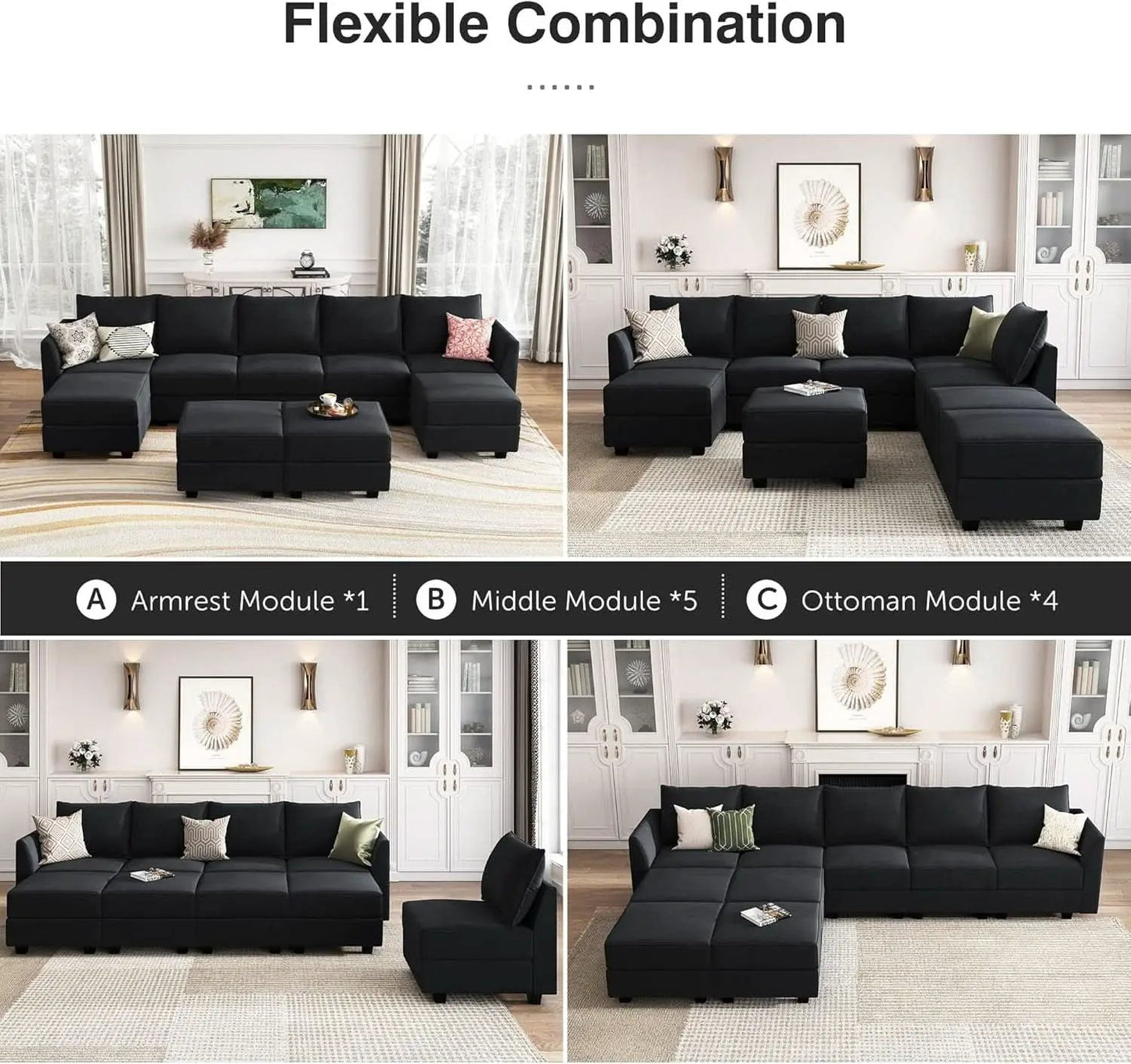 Premium Velvet Black Multifunctional Storage Ottoman from PriceLows™