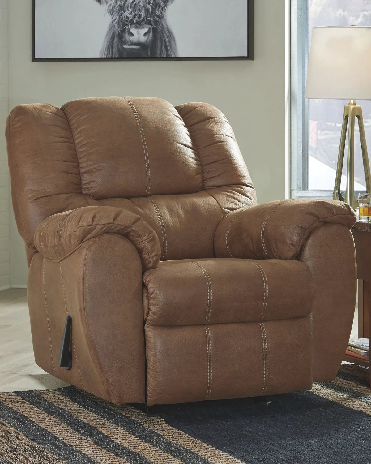 McGann Rocker Recliner | Leather Look Fabric Feel | Jumbo Stitching | Thick Cushioning