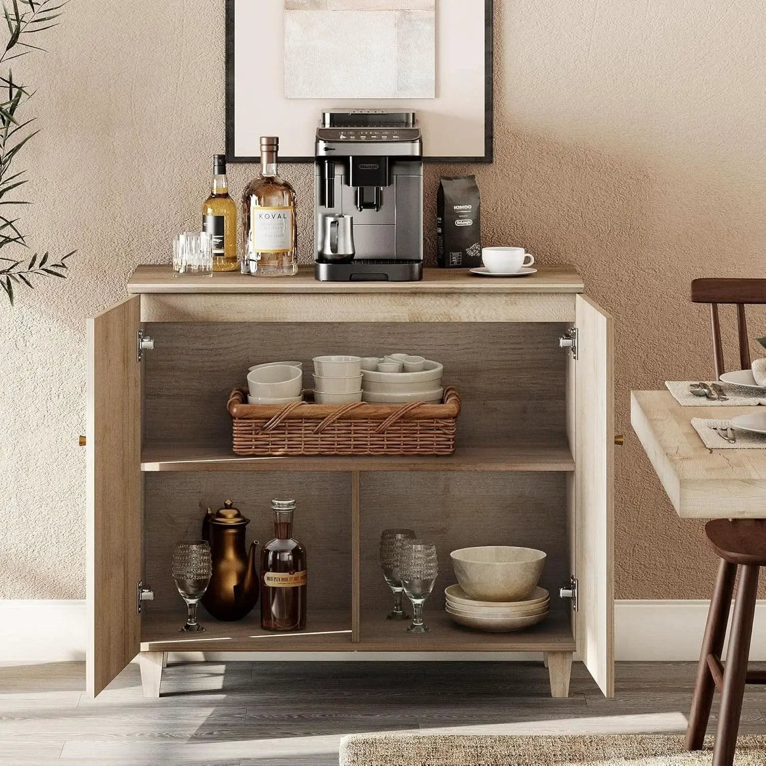 35.4 Inch Wide Light Oak Sideboard Storage Cabinet from PriceLows™