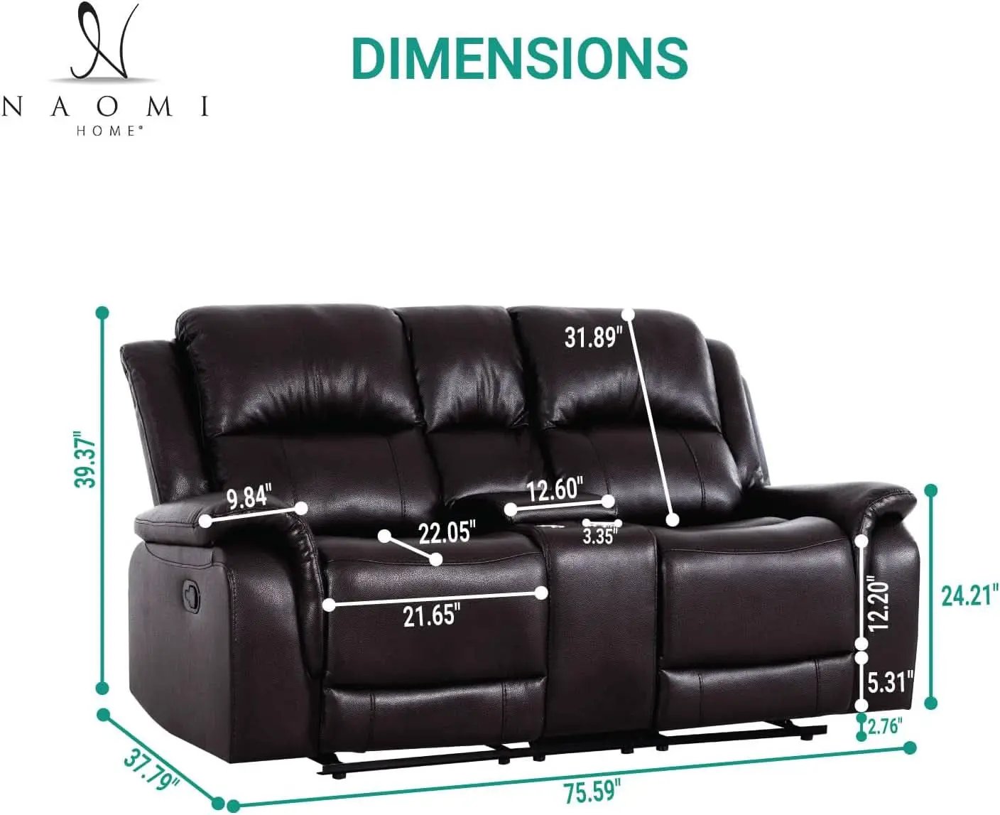 Espresso Leather Sofa Set With Manual Recliner For Living Room from PriceLows™