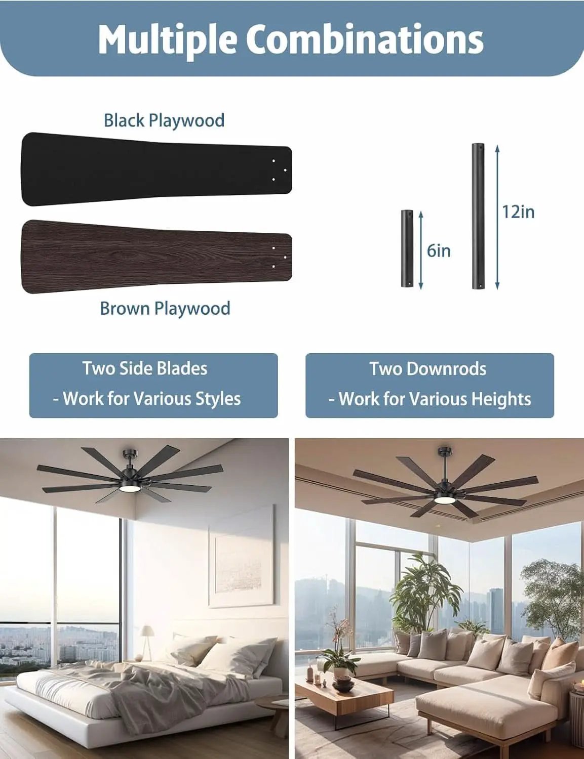 62 Inch Ceiling Fan With Remote Matte Black Wood Finish from PriceLows™