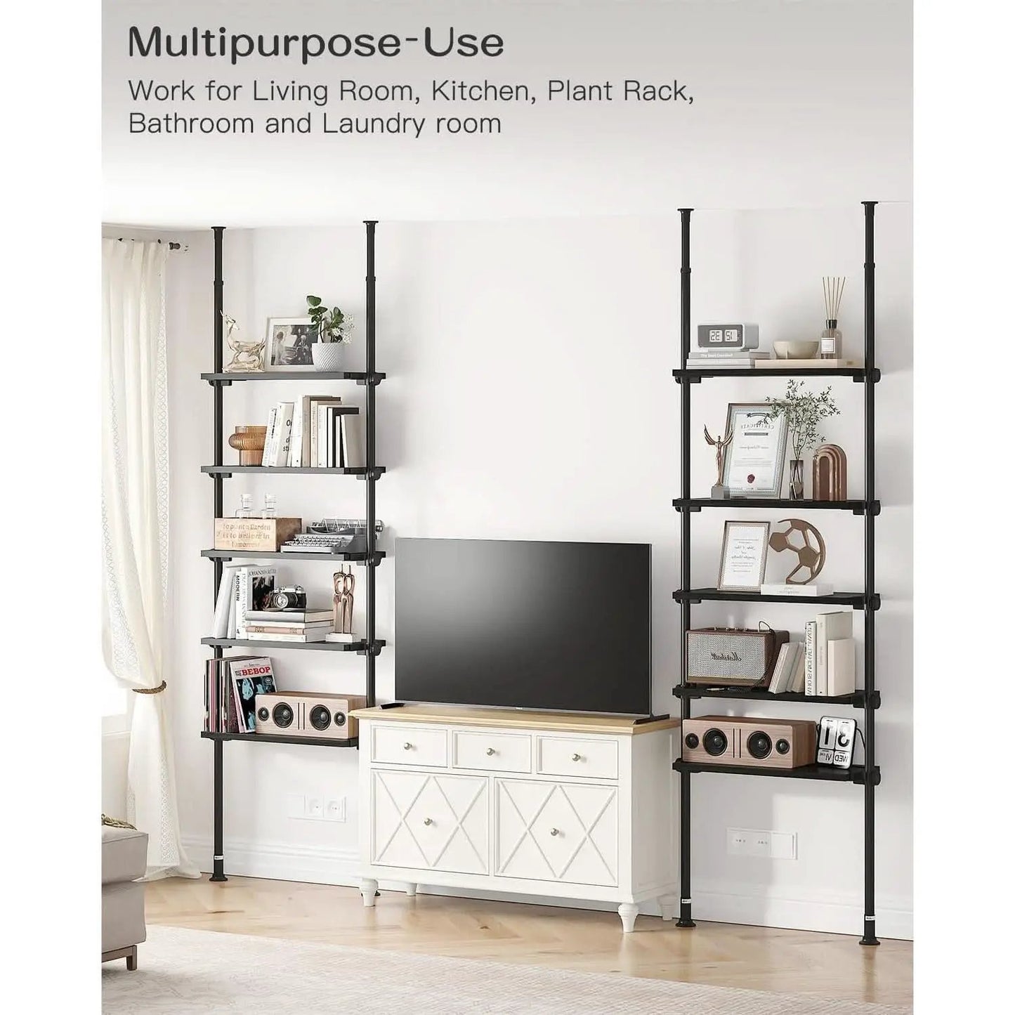 5 Tier Narrow Ladder Bookshelf With Floor To Ceiling Mount from PriceLows™