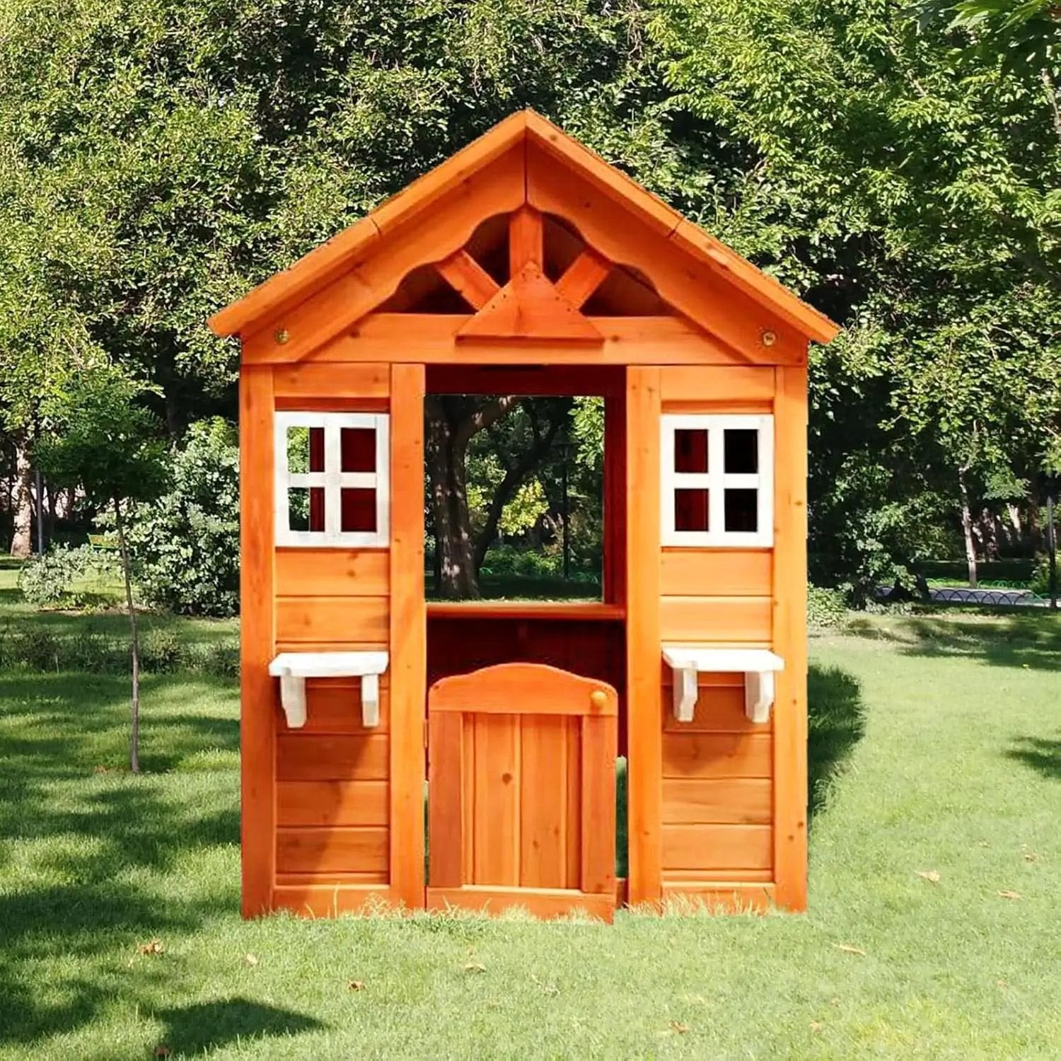 Wooden Outdoor Playhouse With Two Windows Flowerpot from PriceLows™