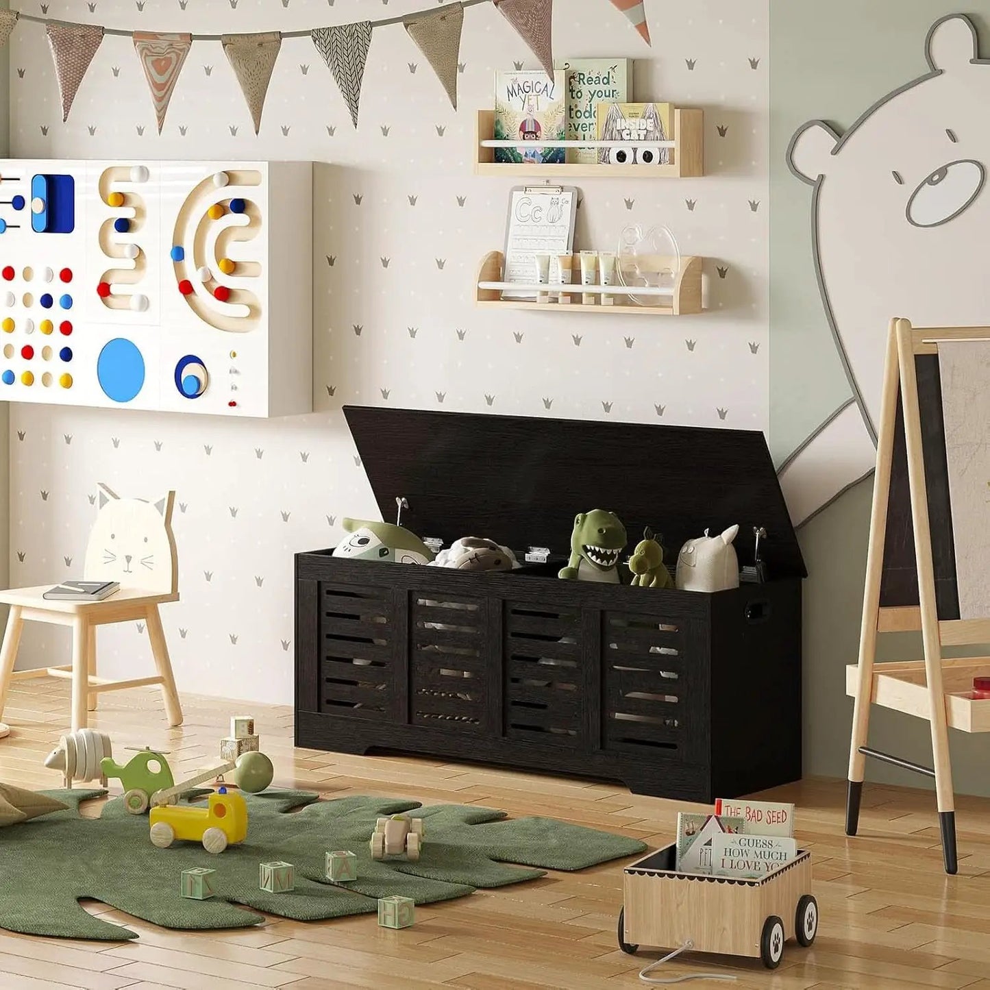Espresso 47.3Inch Wood Storage Chest FlipTop Hinges from PriceLows™