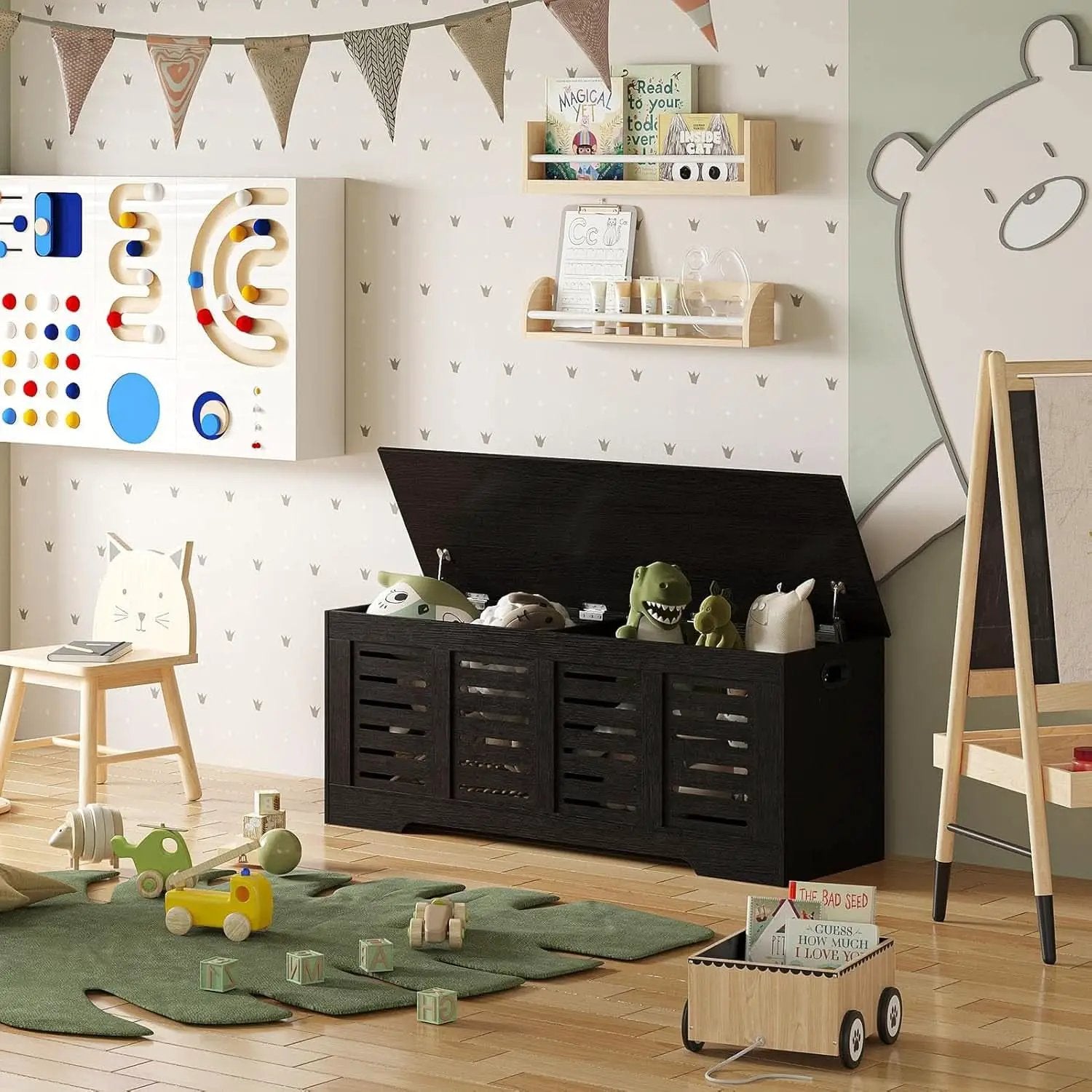 Espresso 47.3Inch Wood Storage Chest FlipTop Hinges from PriceLows™