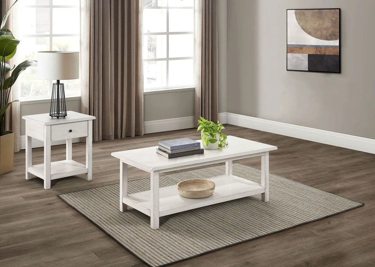 Payne 2-piece Coffee and 1-drawer End Table Set | 2-Piece Set | Engineered Wood & Veneer | White
