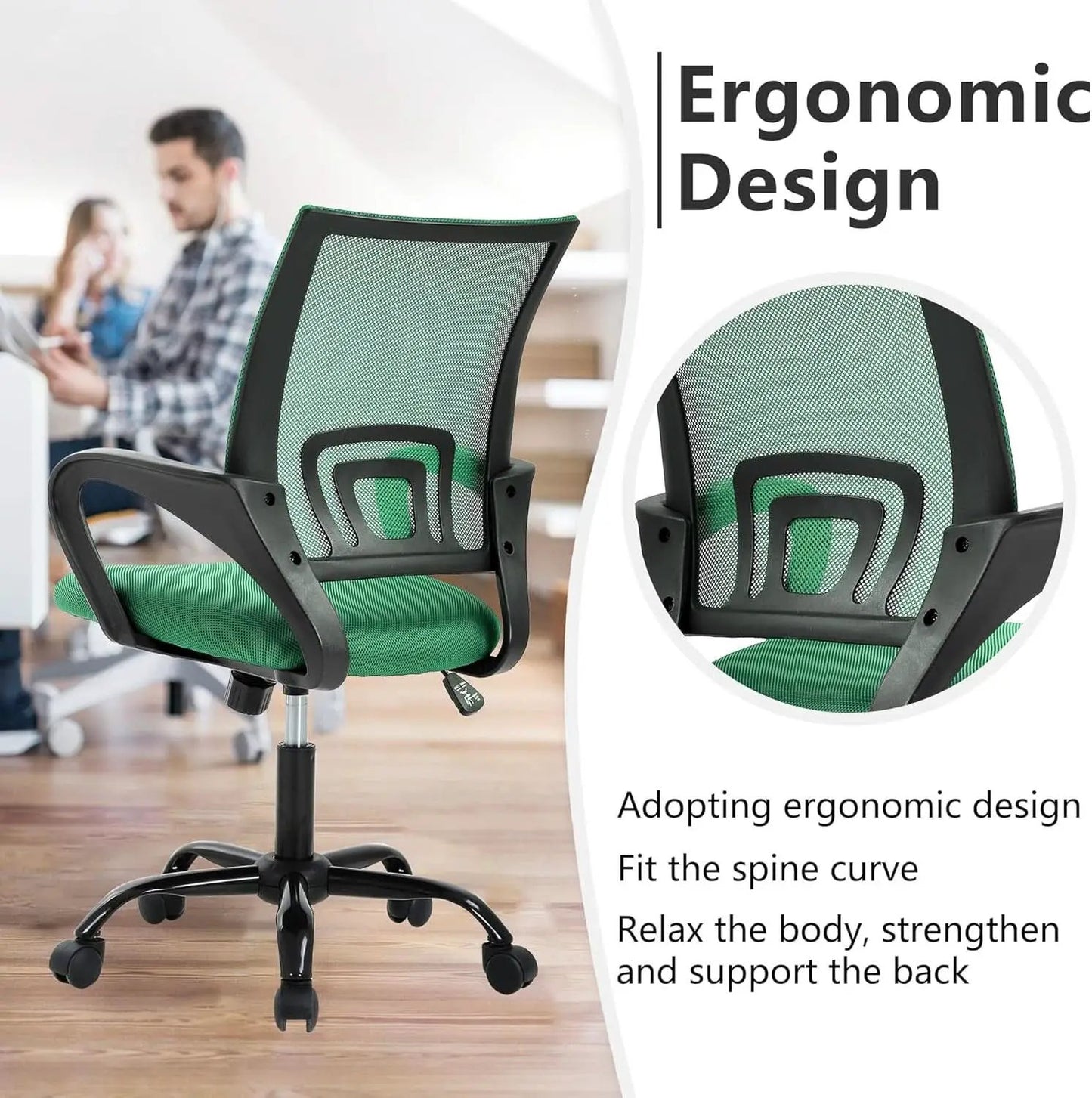 Ergonomic Green Office Chair With Adjustable Lumbar Support from PriceLows™
