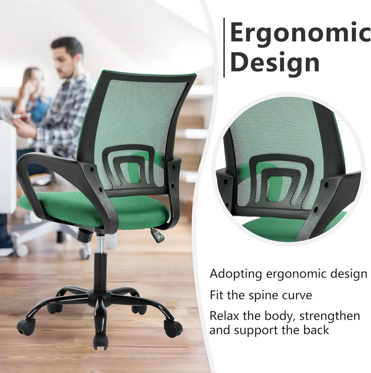Ergonomic Green Office Chair With Adjustable Lumbar Support from PriceLows™