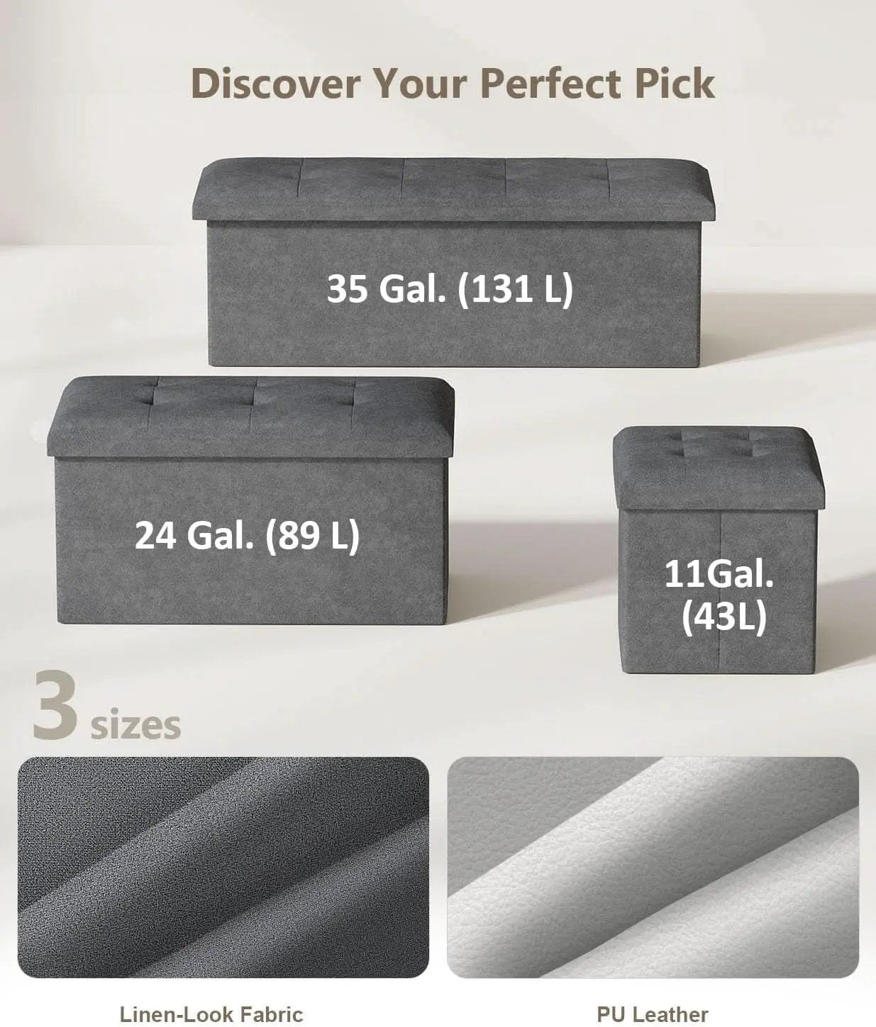 Charcoal Gray Classic Folding Storage Ottoman 43Inch from PriceLows™