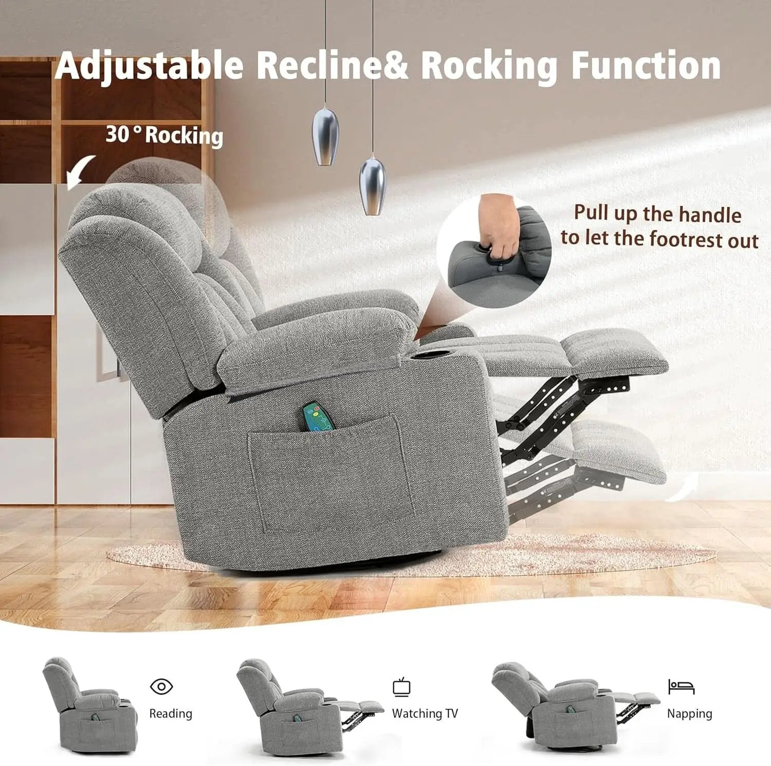 Large Rocker Swivel Recliner Chair With Massage And Heat from PriceLows™