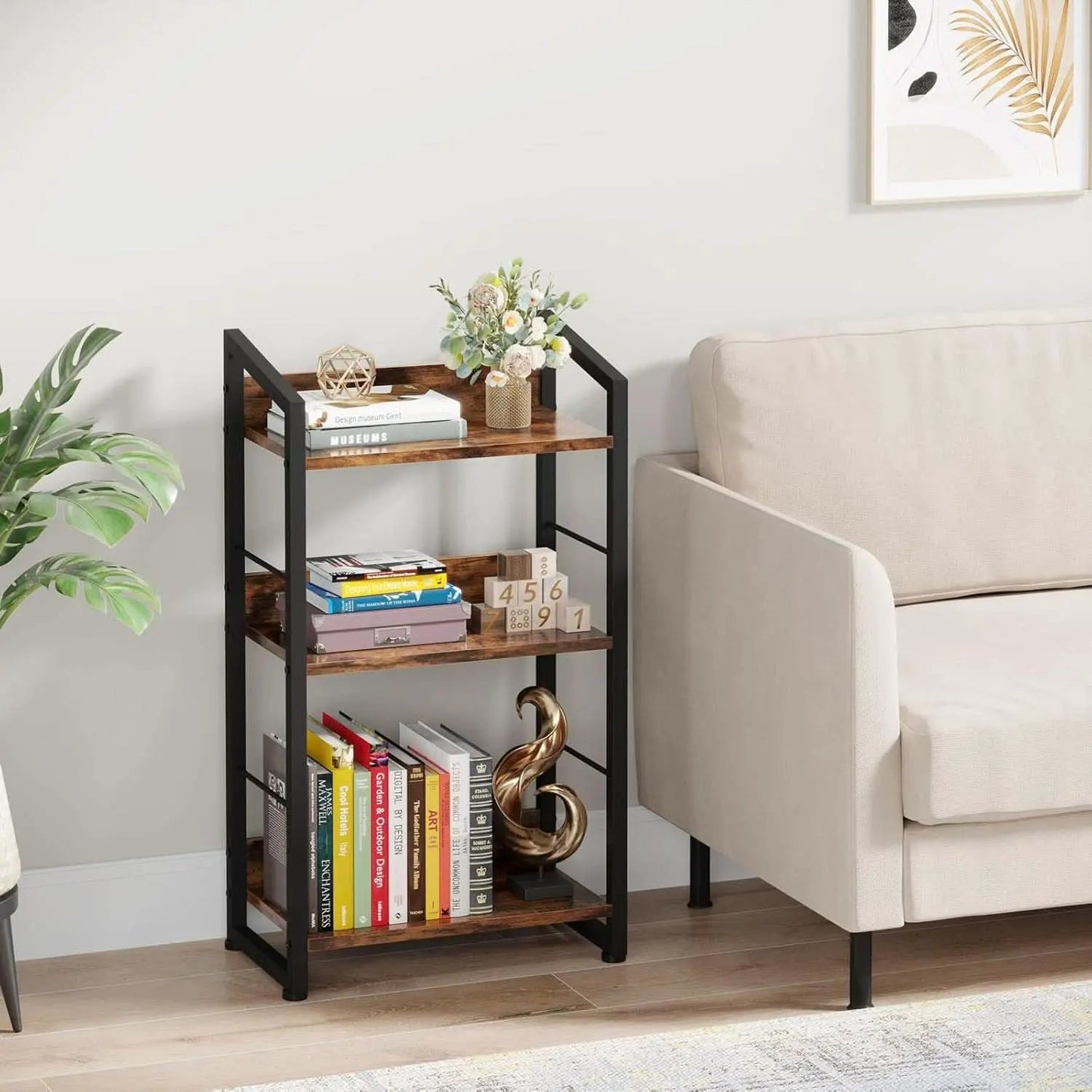 3 Tier Wooden Bookshelf With Edge Protection Vintage Brown from PriceLows™