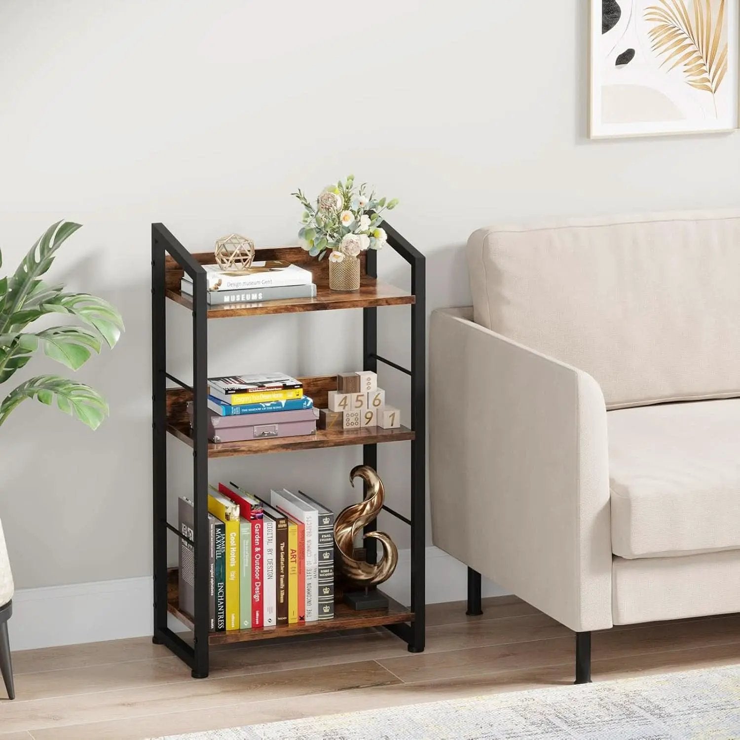 3 Tier Wooden Bookshelf With Edge Protection Vintage Brown from PriceLows™