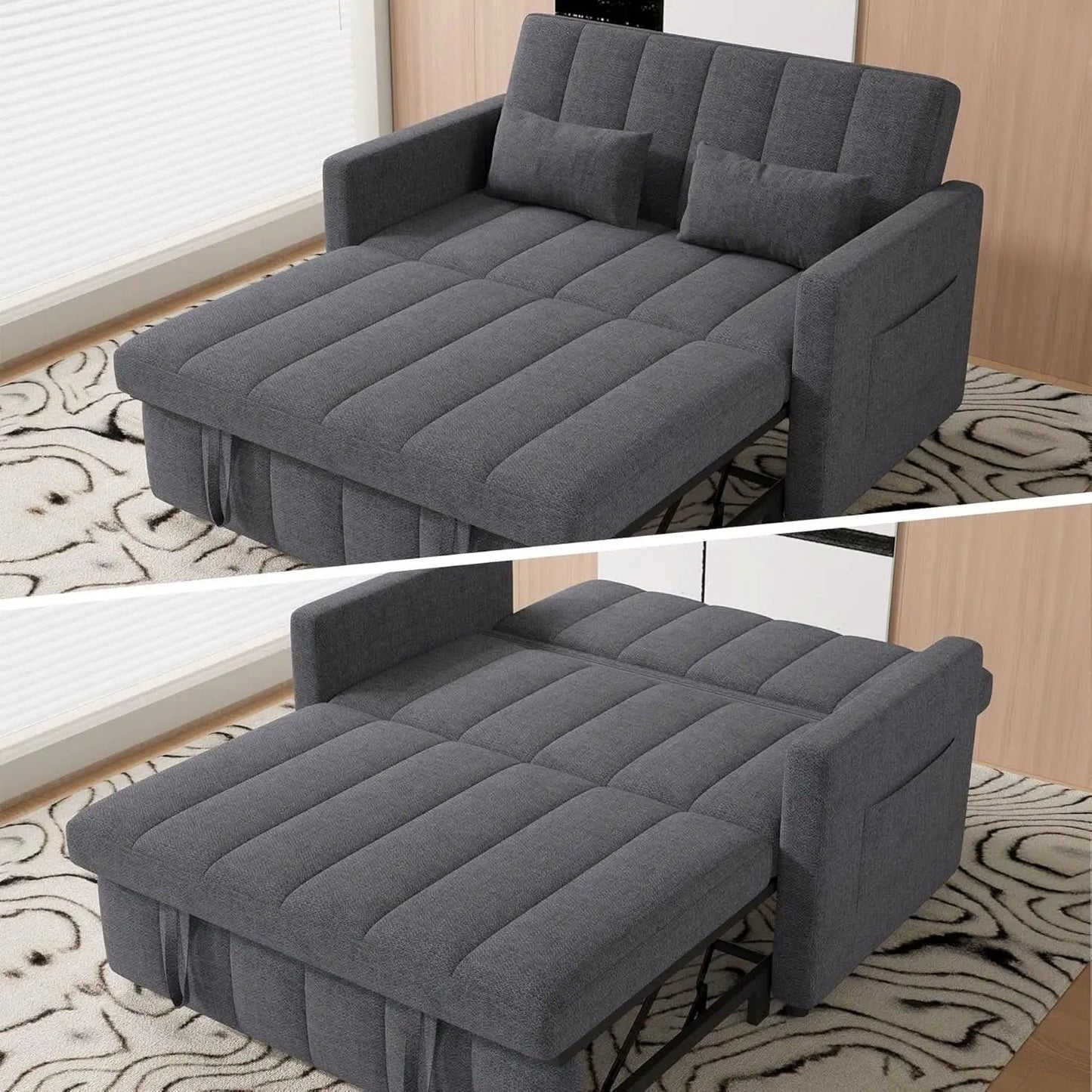 Three In One Convertible Sleeper Sofa Bed With Adjustable Backrest Light Gray from PriceLows™