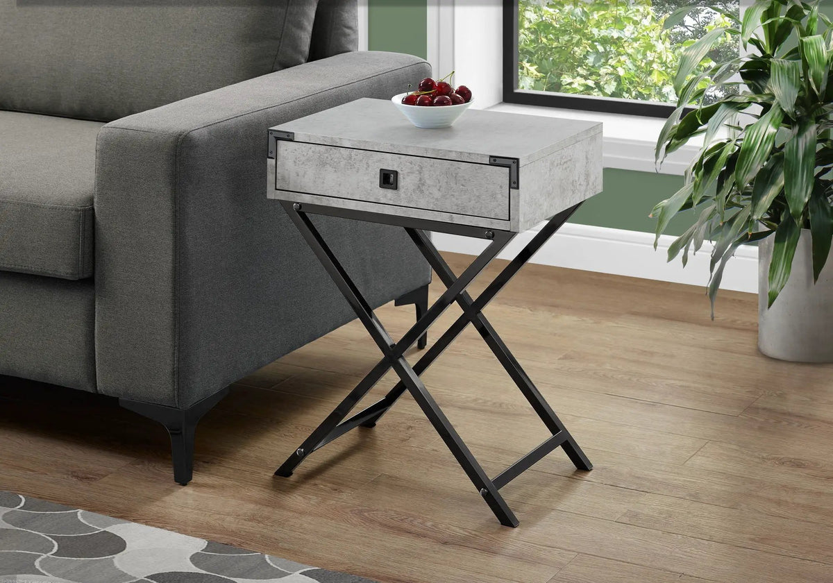 Accent Side Table | Stylish Rectangular Top | Drawer On Metal Glides | Metal Legs
