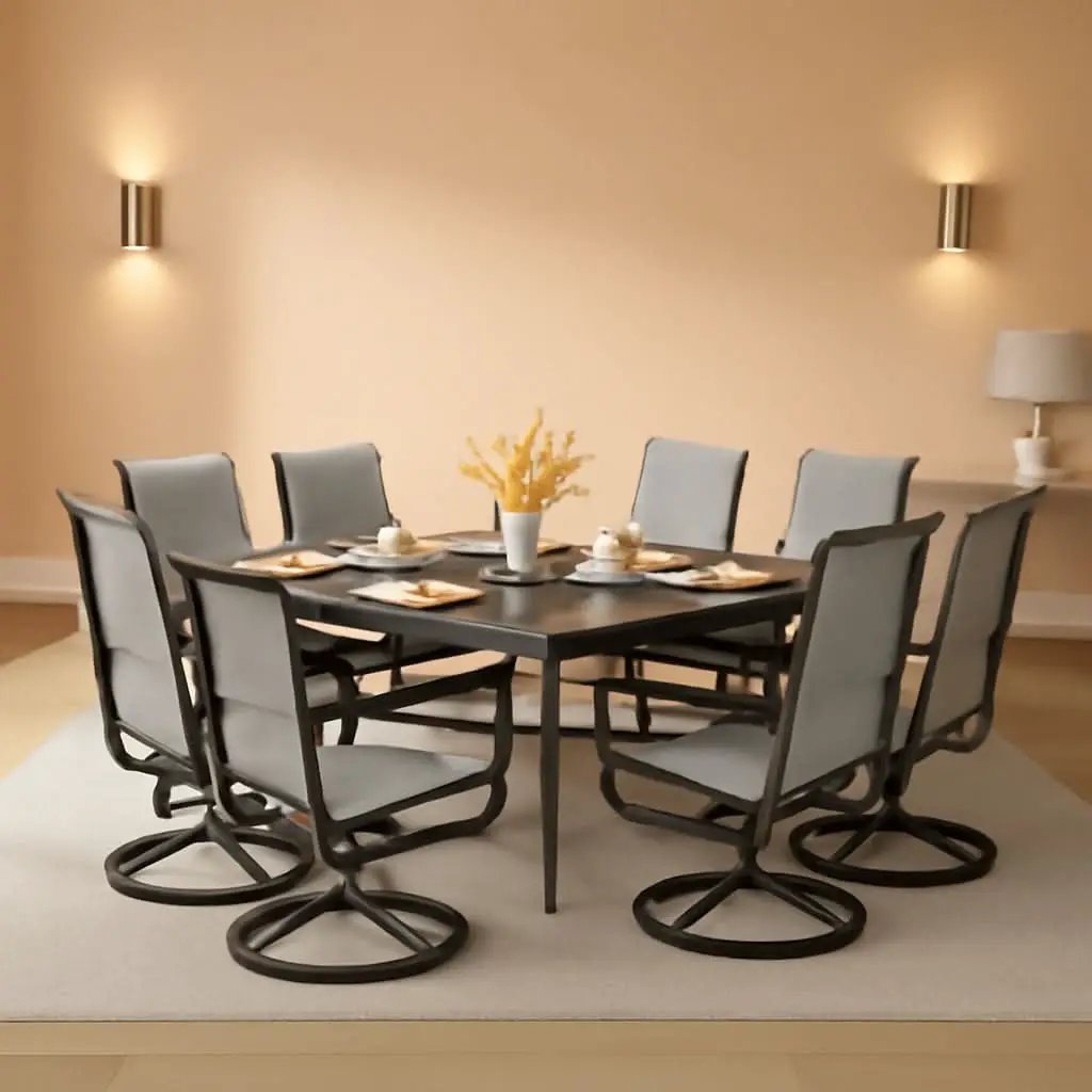 Outdoor Dining Set 9 With Square Table And 8 Swivel Chairs from PriceLows™
