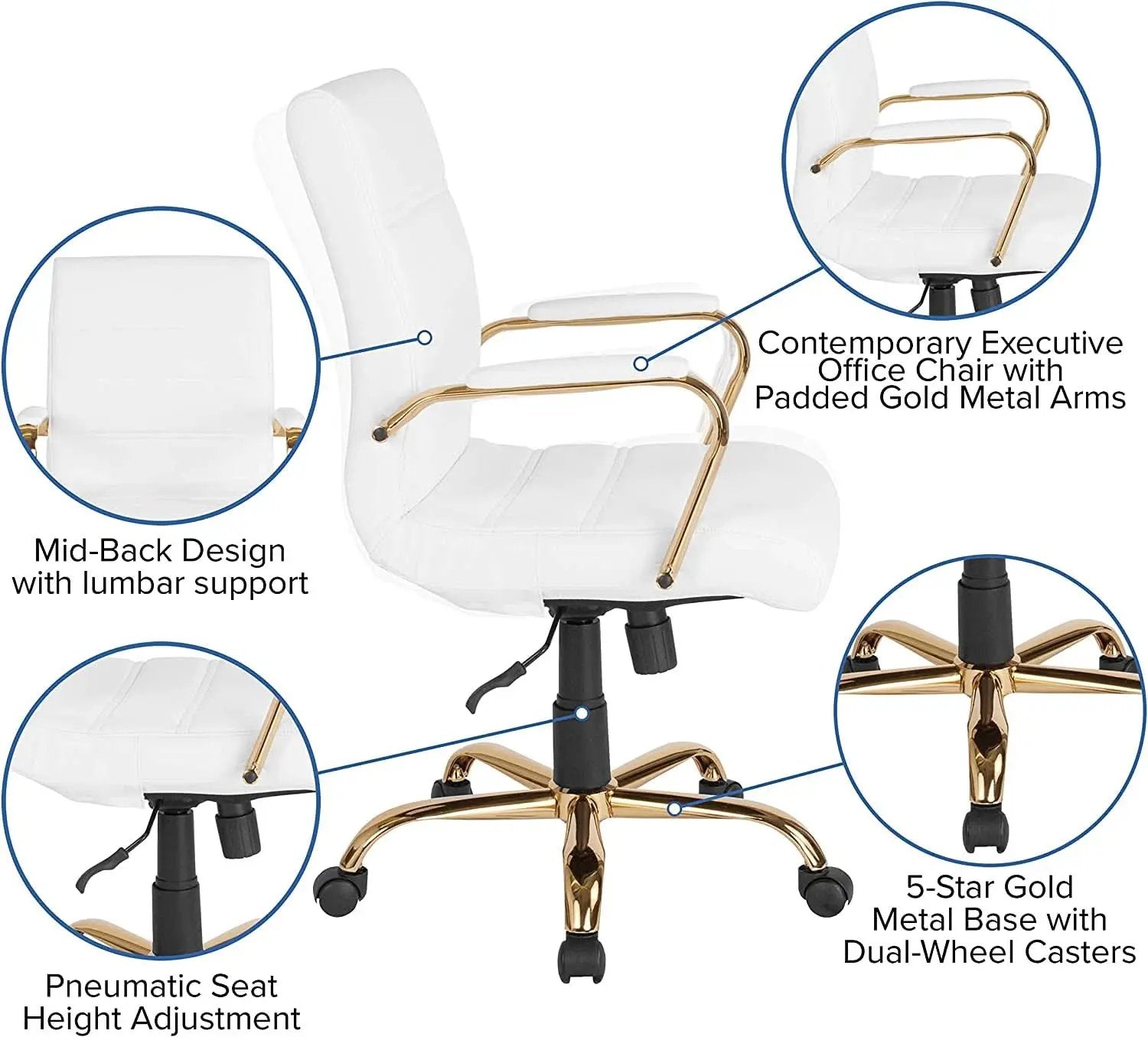Whitney White LeatherSoft Office Chair Mid Back Swivel from PriceLows™