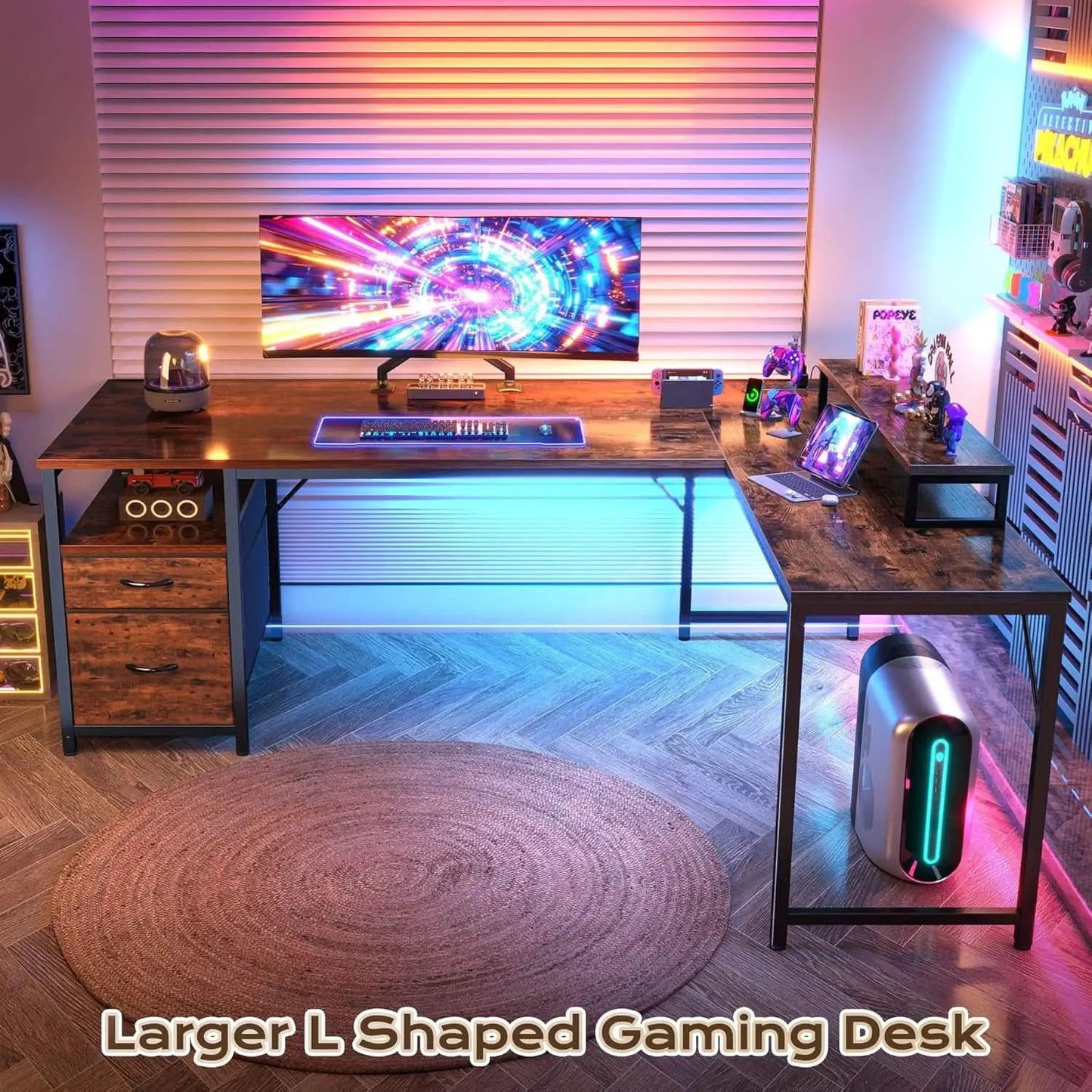 Sixty Three Inch L Shaped Desk USB Port Ergonomic Workspace from PriceLows™