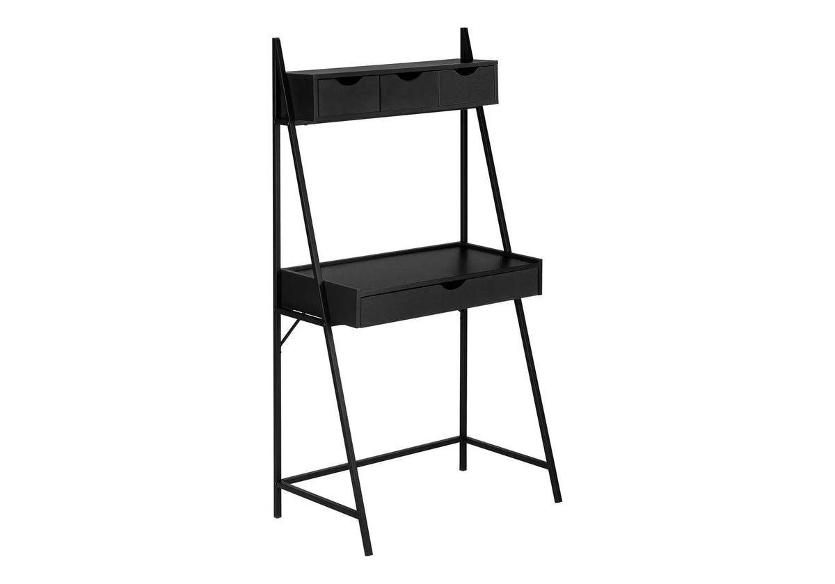 Leaning Computer Desk | 61.25 Inch Height | Long Storage Drawer | Strong Metal Frame