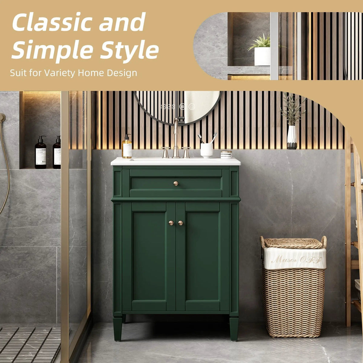 24 Inch Bathroom Vanity | 2 Doors | Tip Out Drawer | Soft Closing Hinges