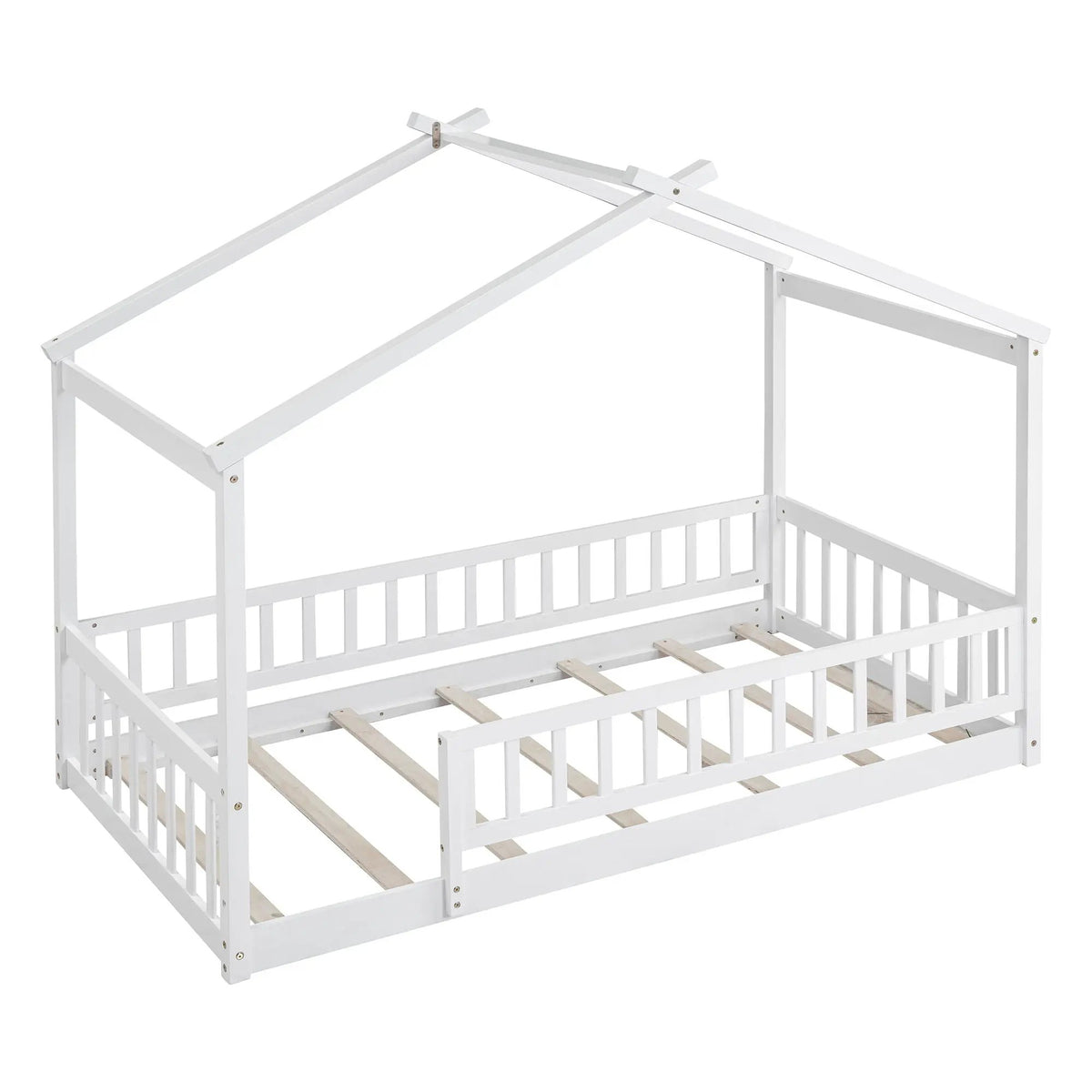 Kids Bed Frame | Playhouse Design | Roof And Fence | Toddler Size
