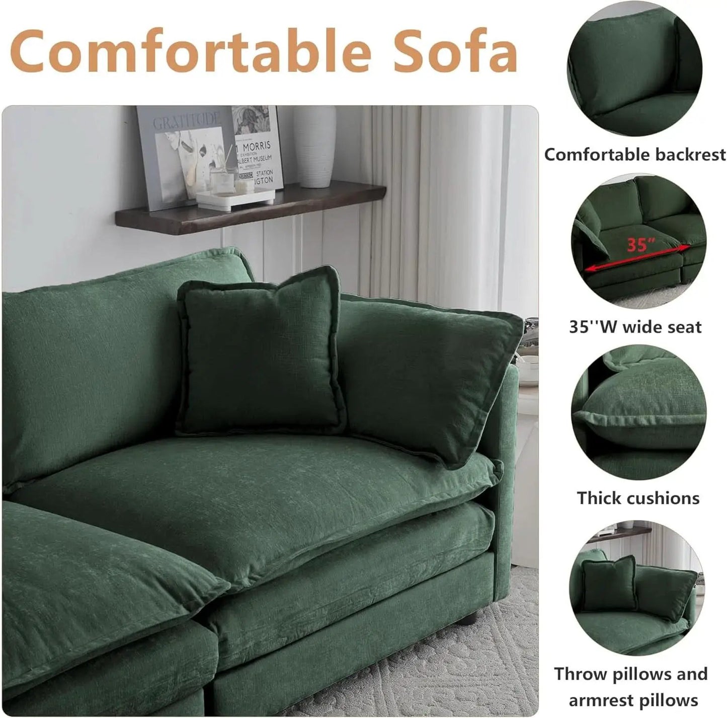 3 Piece Evergreen Sofa Set Chenille Modular For Living Room from PriceLows™