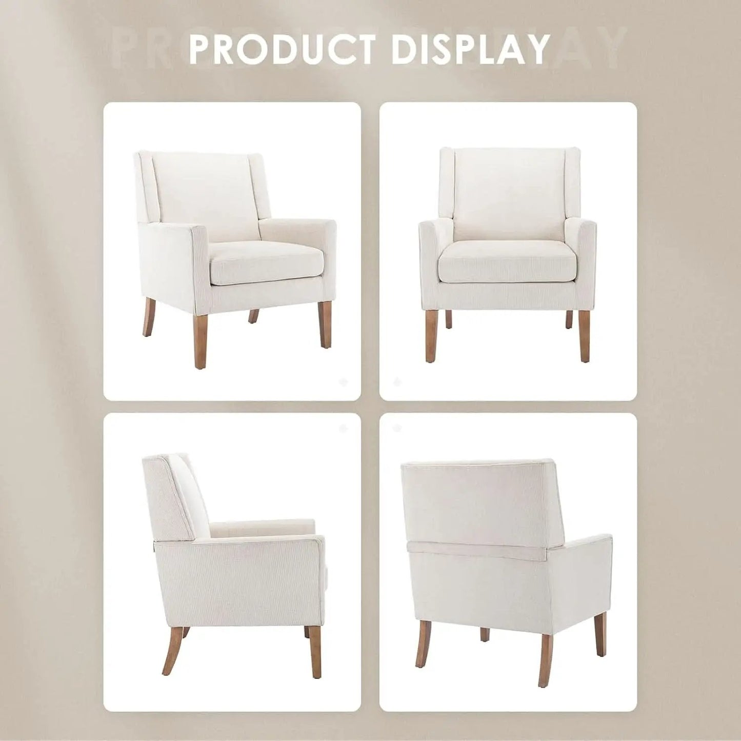 Beige Wingback Chairs With Wood Legs For Living Room from PriceLows™