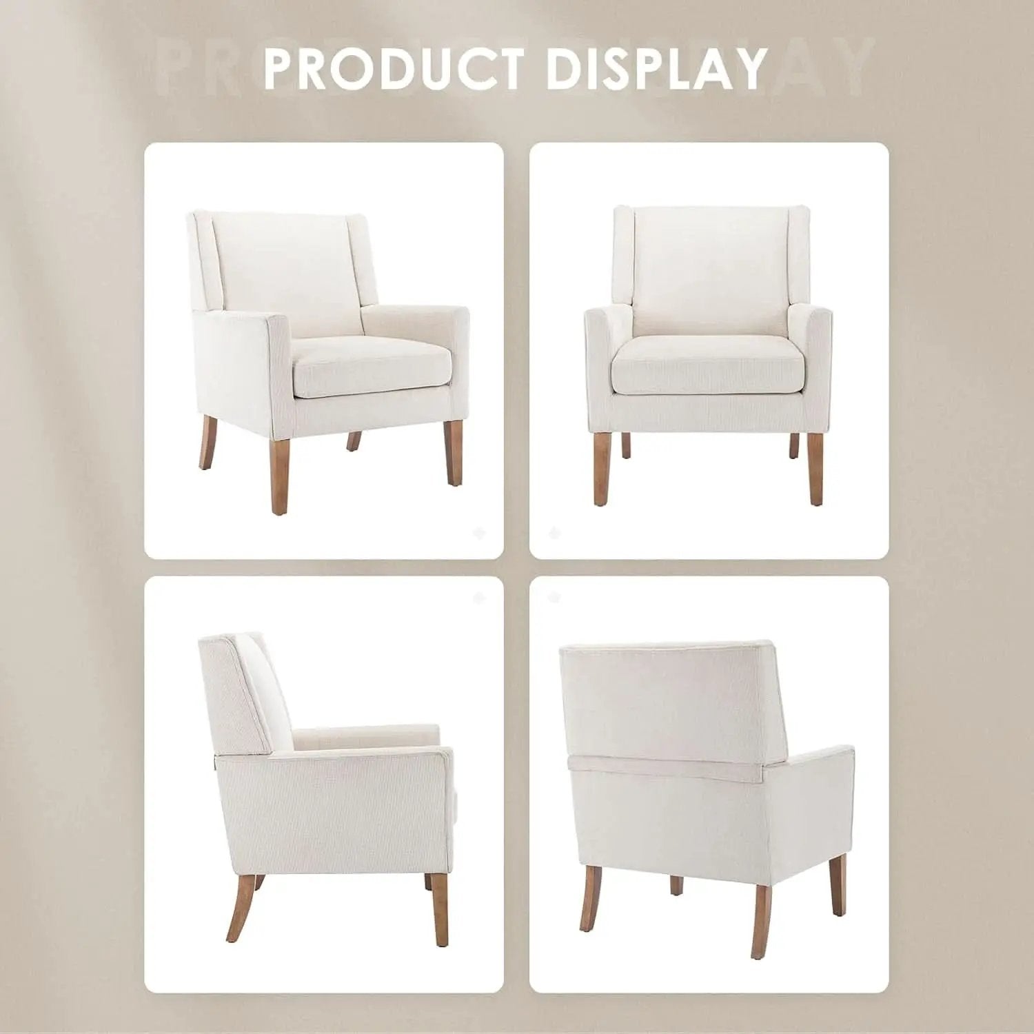 Beige Wingback Chairs With Wood Legs For Living Room from PriceLows™