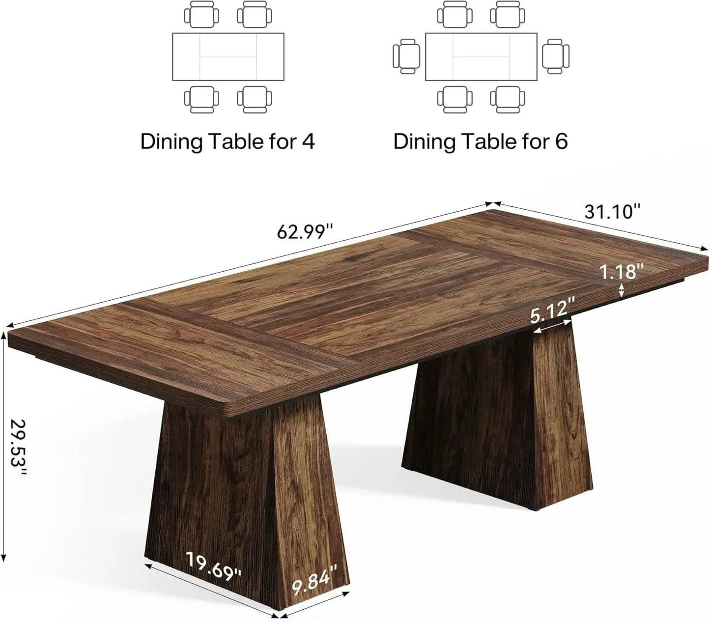 Brown Six Seater Rectangular Dining Table For Home Use from PriceLows™