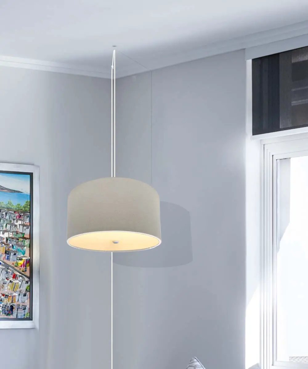 Plug In Swag Pendant | Two Light | Oatmeal Linen Drum | 16 Inch Wide