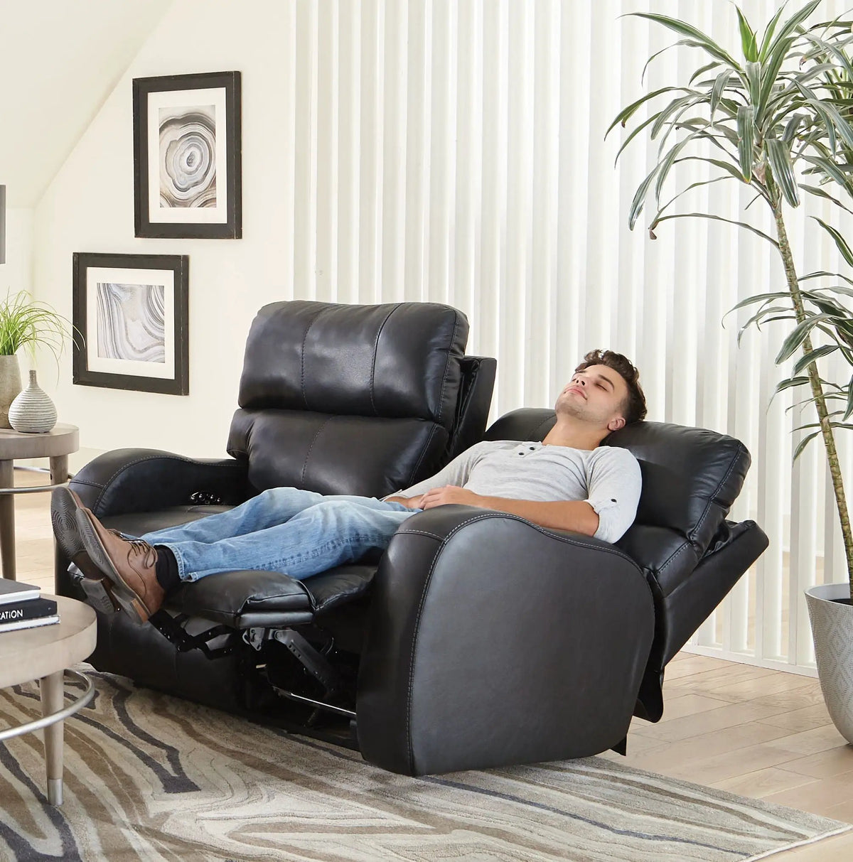 Power Reclining Loveseat | Lay Flat | Genuine Leather | 60 Inch