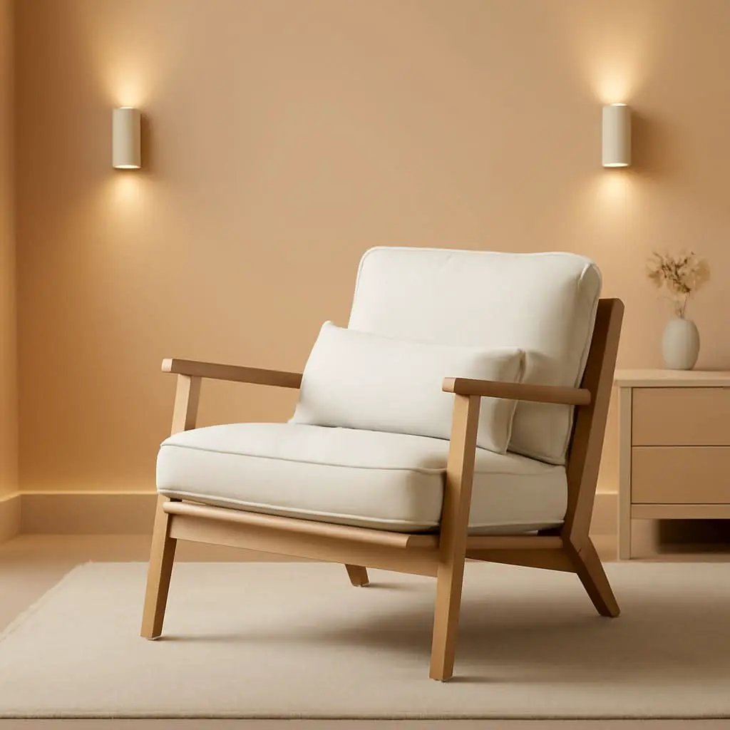 Beige Linen Upholstered Accent Chair Wide Armrests from PriceLows™