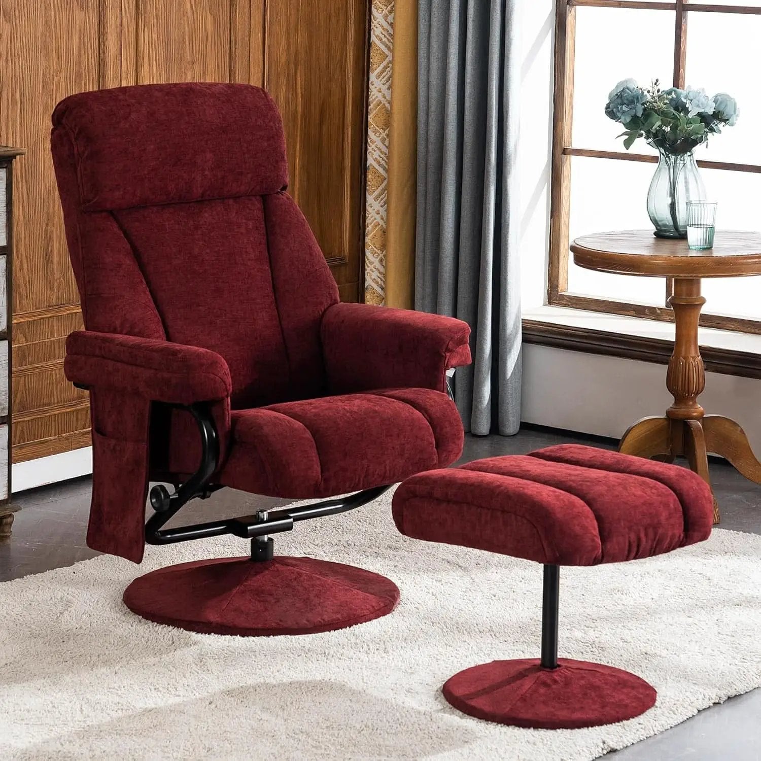 Burgundy Swivel Recliner With Ottoman Massage For RV from PriceLows™