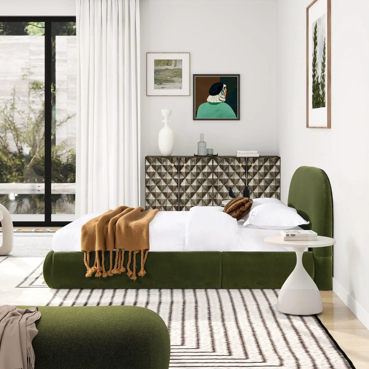 Archie Upholstered Platform Bed | Puffy Arch Headboard | Grounded Design | No Box Spring Needed