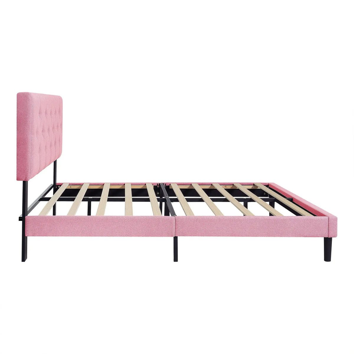 Platform Bed Frame | Button Tufted Headboard | Box Spring Free