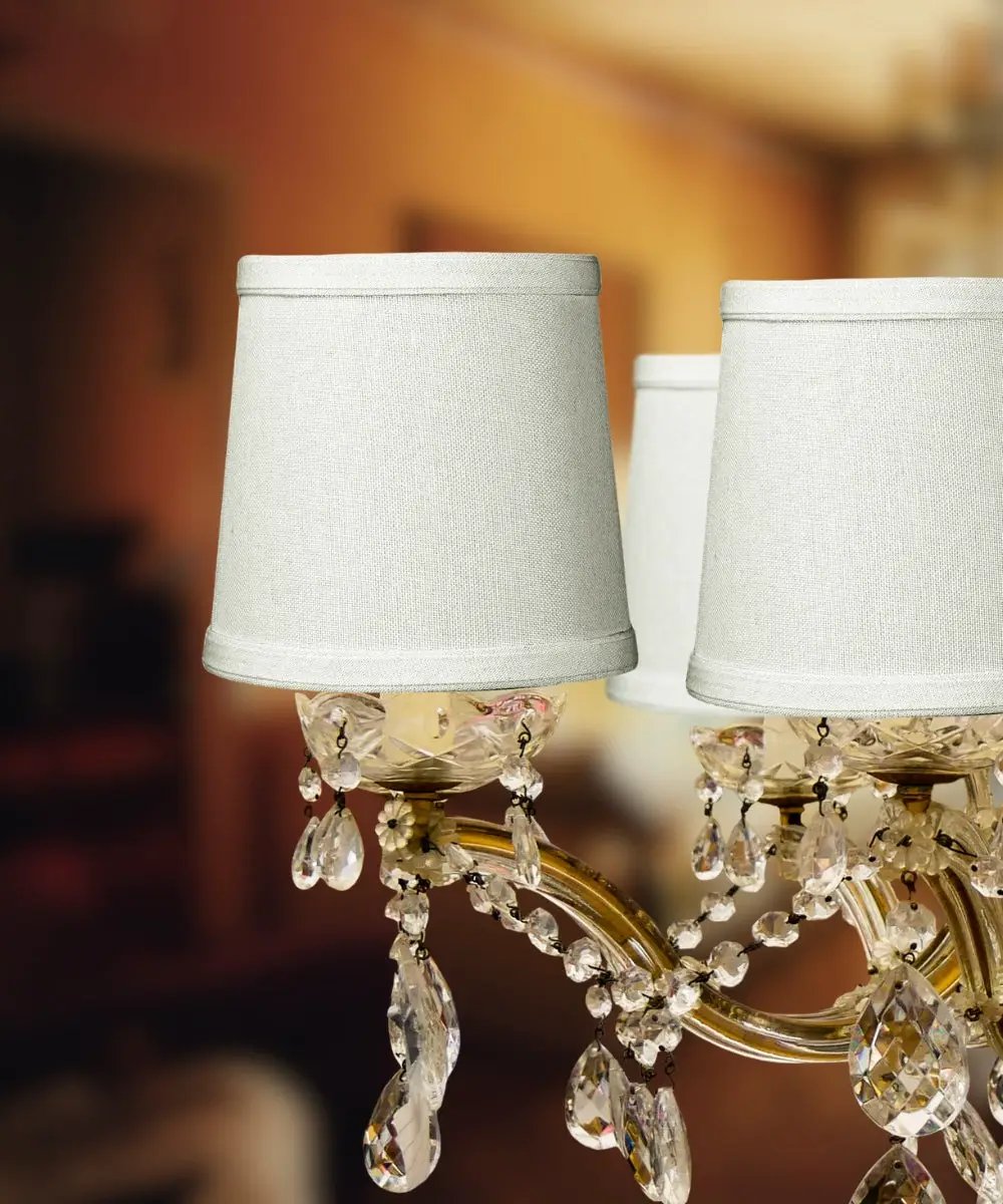 Clip On Drum Lamp Shades | 6 By 5 Inch | Light Oatmeal Linen | Set Of 6