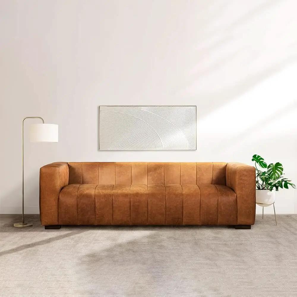Canale 86 Inch Sofa Full Grain Italian Leather Cognac Tan from PriceLows™