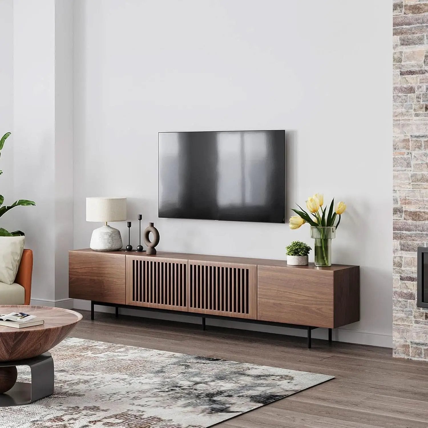 Solid Wood TV Stand For 70 To 75 Inch TV With Walnut Veneer from PriceLows™