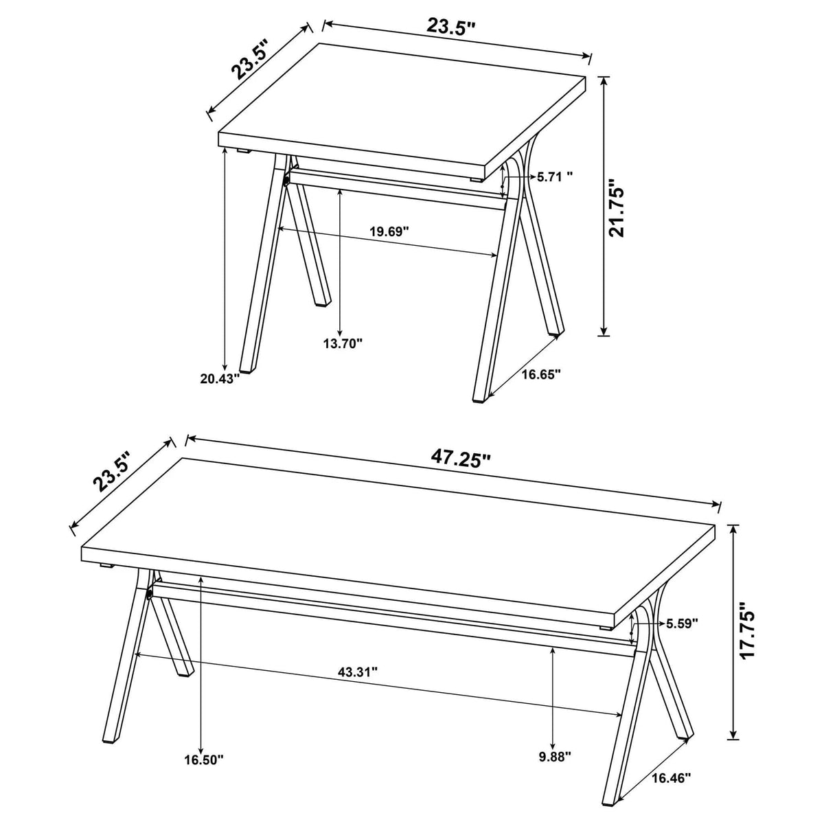 Colmar 3-piece Engineered Wood Coffee Table Set Golden | 3-Piece Set | Engineered Wood & Metal | Oak