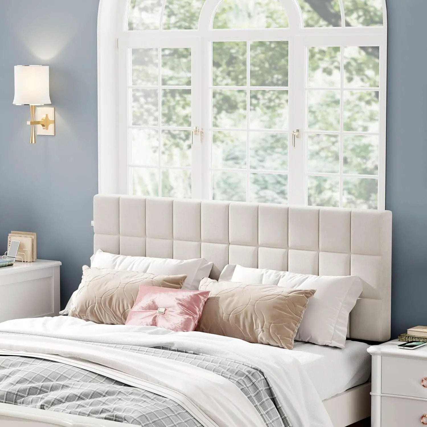 Velvet Tufted King Size Headboard with Adjustable Height from PriceLows™
