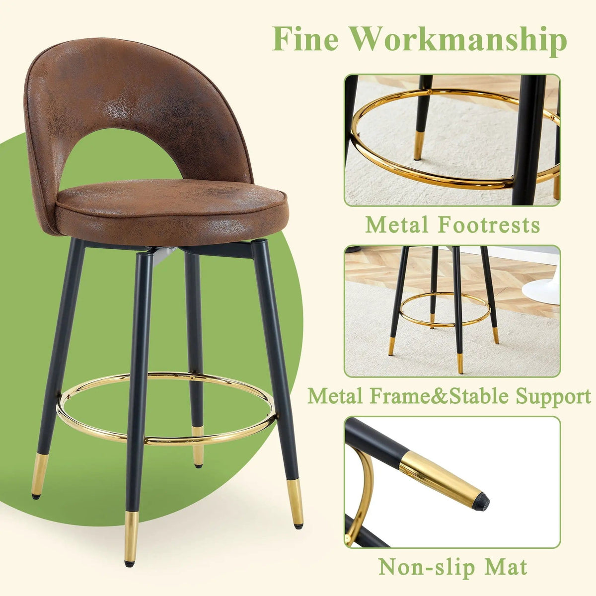 Upholstered Rotatable Bar Chair With Metal Legs For Dining Room Stool Set | Stool Set | Metal | Dining Room