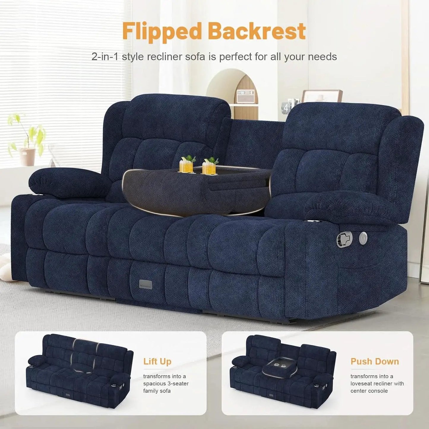 Blue Loveseat Recliner Sofa With Flip Backrest Manual from PriceLows™